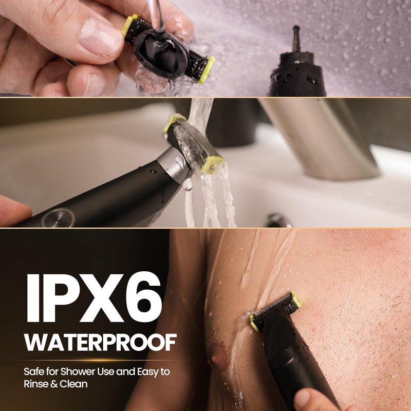 Body Hair Trimmer for Men Electric Shaver for Pubic & Groin Hair Ball Groomer, Beard, Chest, Legs, Sensitive Areas, with Skin-Safe Dual Blades, Waterproof Wet-Dry IPX6 Rechargeable USB-C, 3 Combs