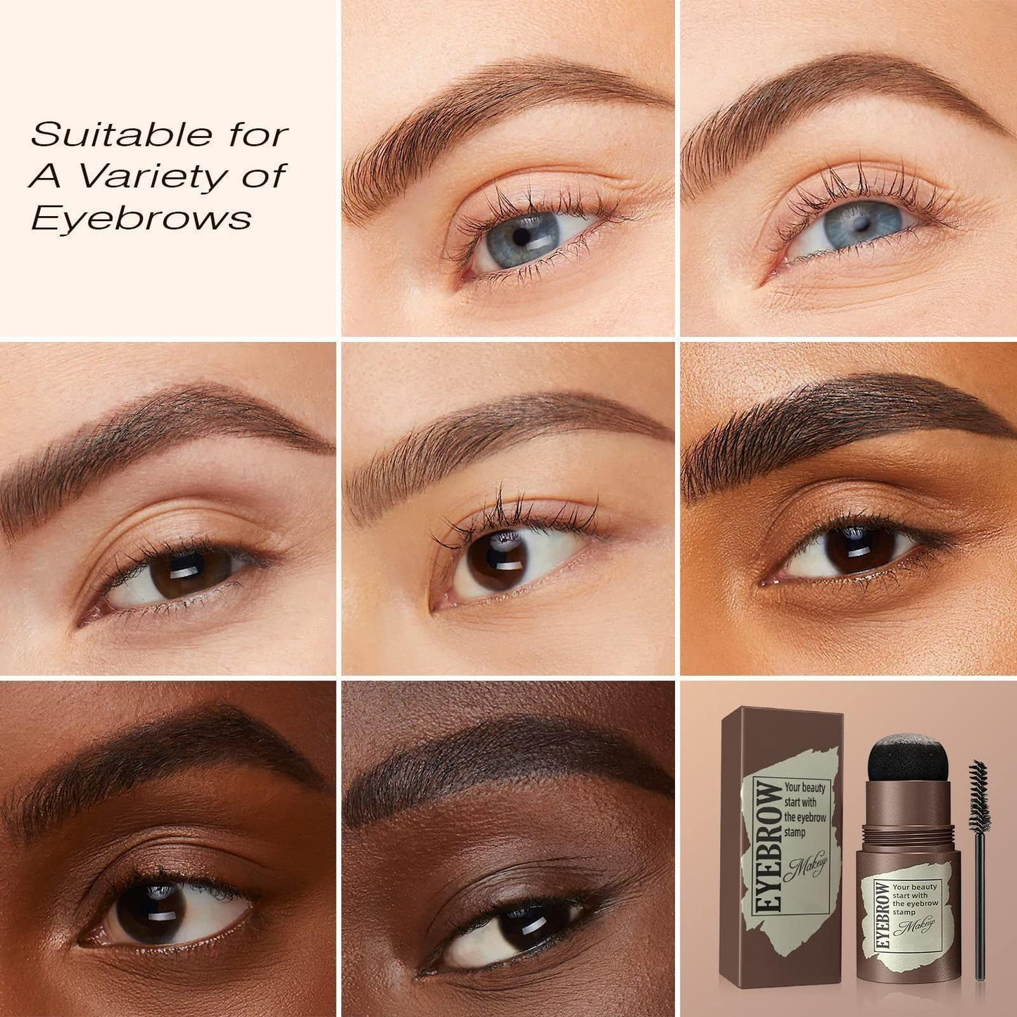Eyebrow Stamp Stencil Kit Waterproof & Smudge-Proof Brow Shaping Kit with 24 Reusable Thin Eyebrow Stencils (Light Brown)