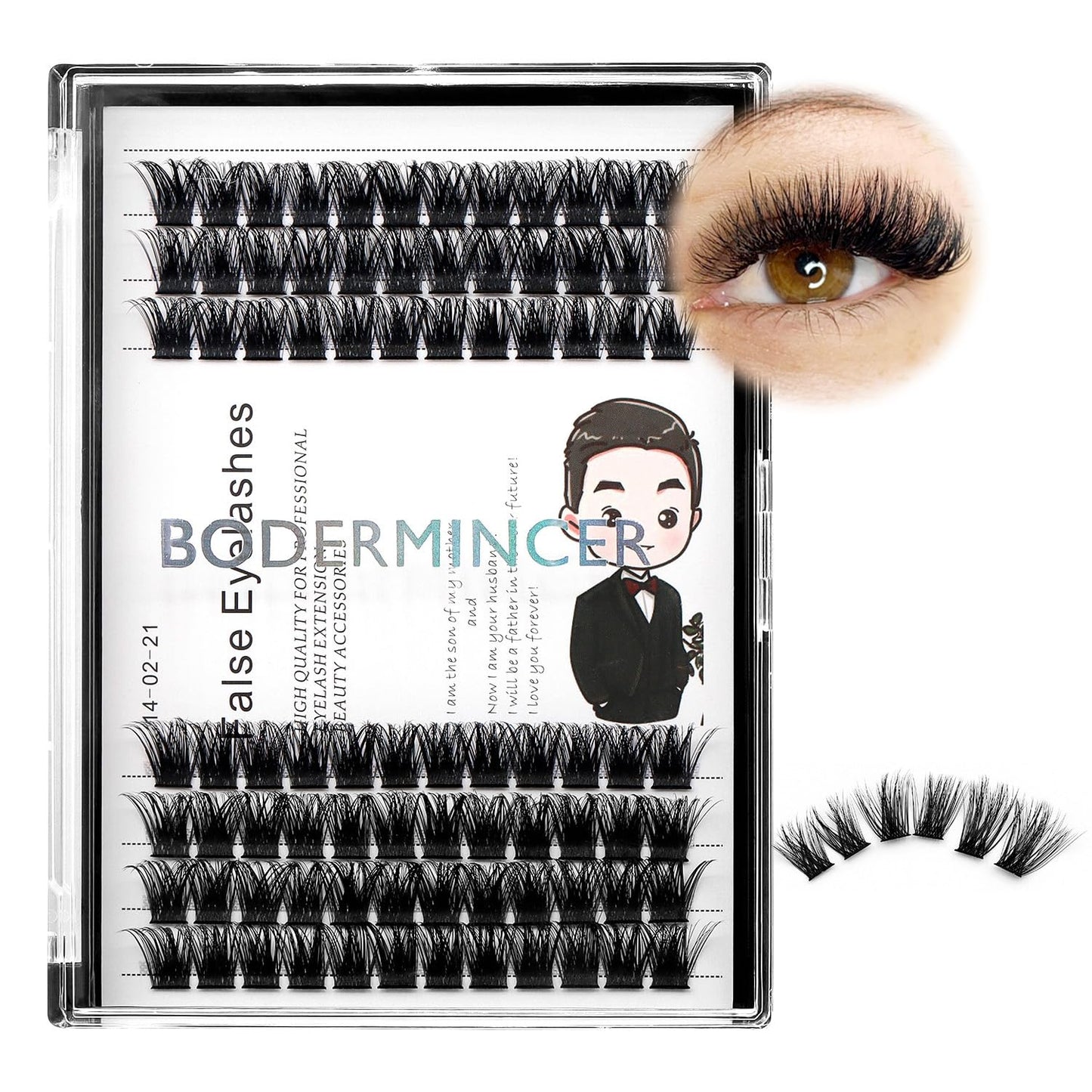 Bodermincer 84 Clusters D Curl Wide Cluster False Eyelash Volume Lashes Natural Eyelashes Set DIY Eyelash Extension 3D Effect Glue Bonded Band Individual Lash Home Eyelash Extension (10MM)