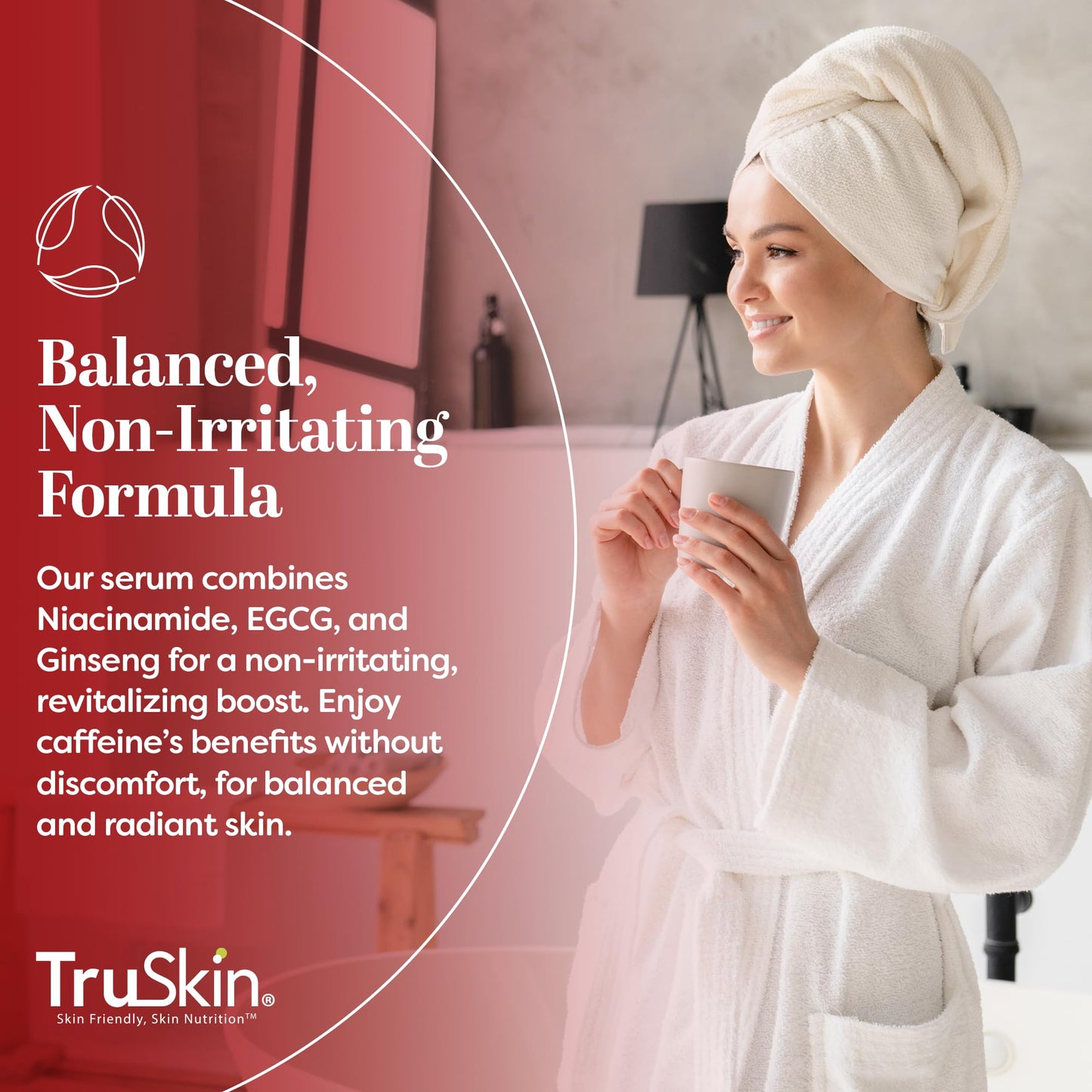 TruSkin Caffeine Face & Eye Serum - Energizing 5% Caffeine Serum with EGCG Niacinamide Matcha and Ginseng - Improve Look of Under Eye Dark Circles and Puffiness, 1 fl oz