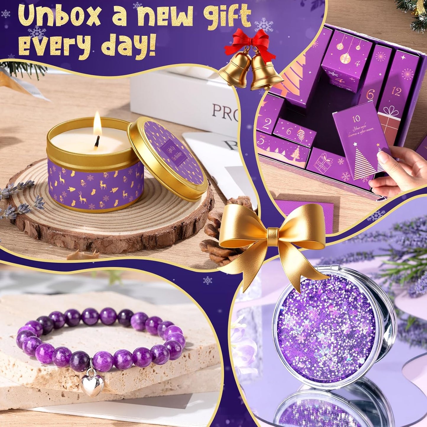 Advent Calendar 2025 - 12 Days of Unique Lavender Spa Gifts for Women | Self-Care Basket with Coffee Mug & Bath Items