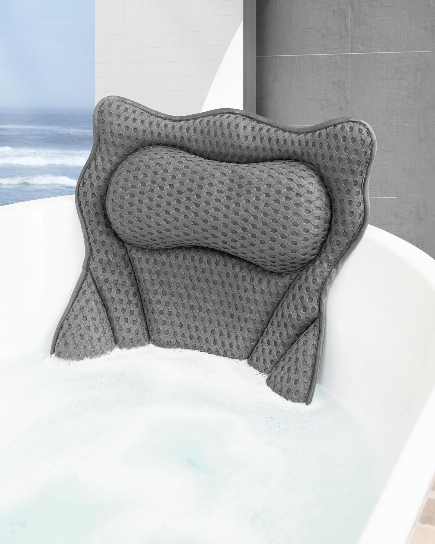 MTDLYICE Bath Pillow, Bath Pillows for Tub Neck and Back Support, Soft 4D Air Mesh Bathtub Pillow 16.5 x 17.3 INCH, with 6 Powerful Suction Cups, Bath Accessories Relaxing Gifts for Women (Lake Blue)