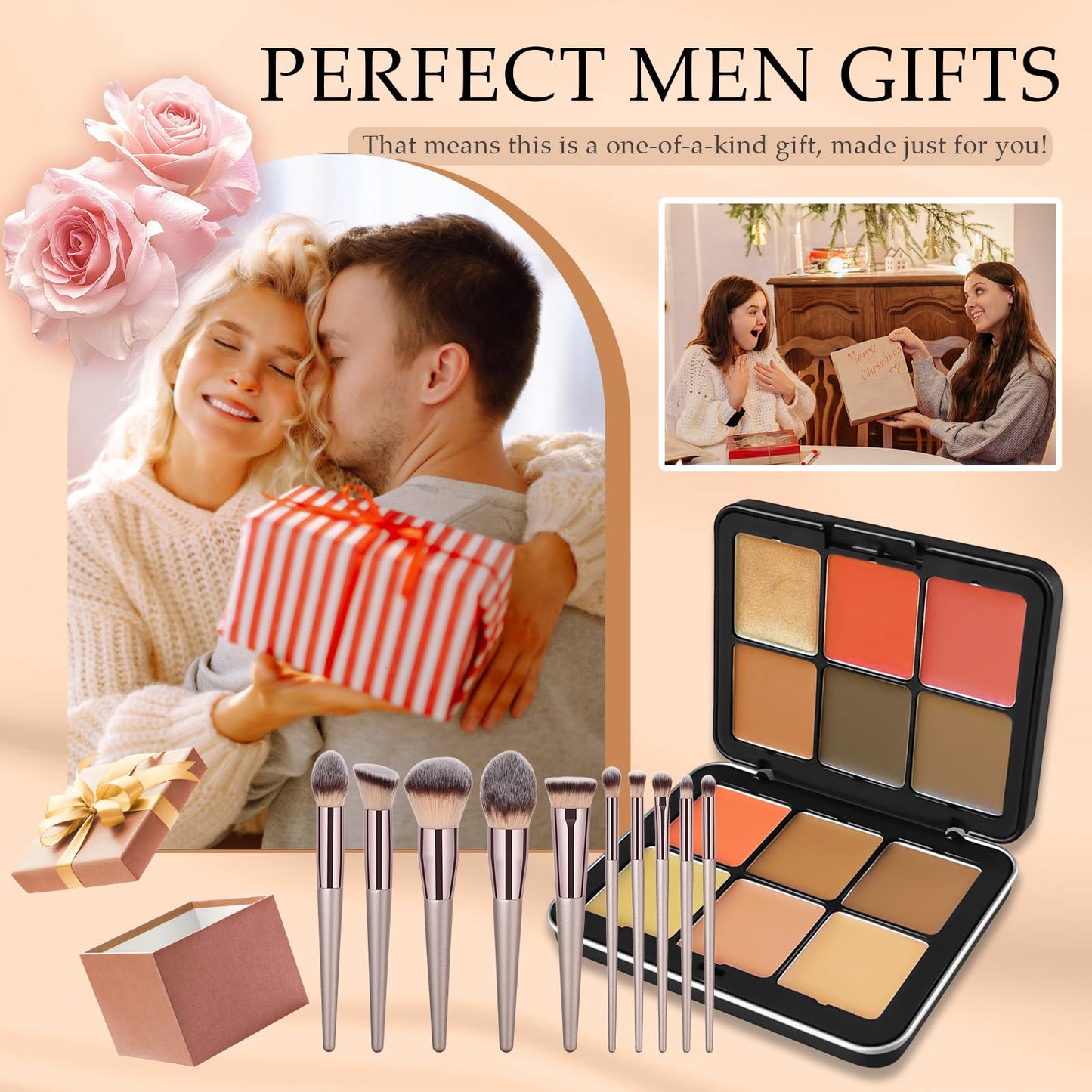 JasCherry 12 Colors Blush Palette, Colour Correcting Concealer Foundation Palette, 10 Makeup Brush Set, Highlighter Bronzer Contour Concealer Cream Matte Long Lasting Brightening Face Cosmetics