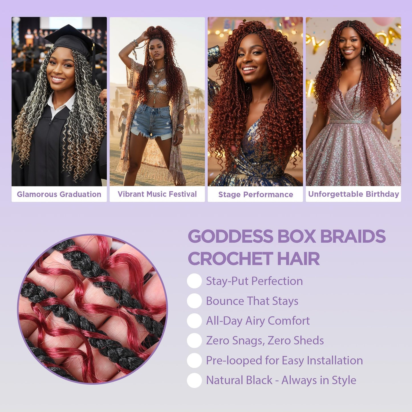 SALANNO Tornado Colorful Spirals Goddess Pre-looped Box Braid Extensions Crochet Hair for Black Women - Synthetic Boho Crochet Braids with Curly Ends(14inch, 9packs, 1B/132)
