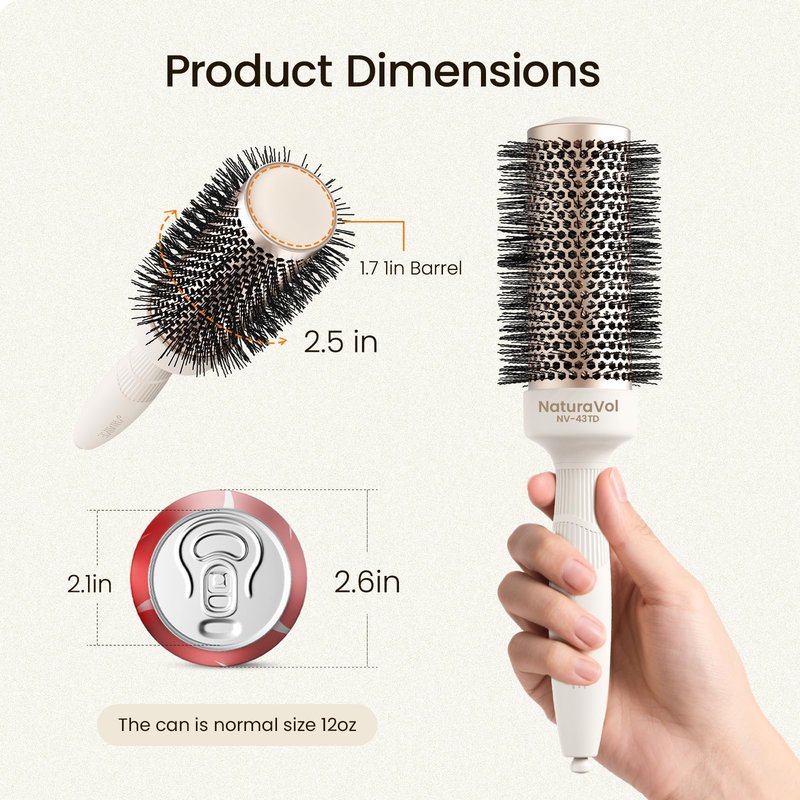 AIMIKE Round Brush for Blow Out, NaturaVol Medium Round Hair Brush for Fine Hair with Nano Thermal Ceramic Tech, for Blow Drying & Styling, Adds Volume & Smoothness (1.7 Inch Barrel, 2.5 Inch Bristle)