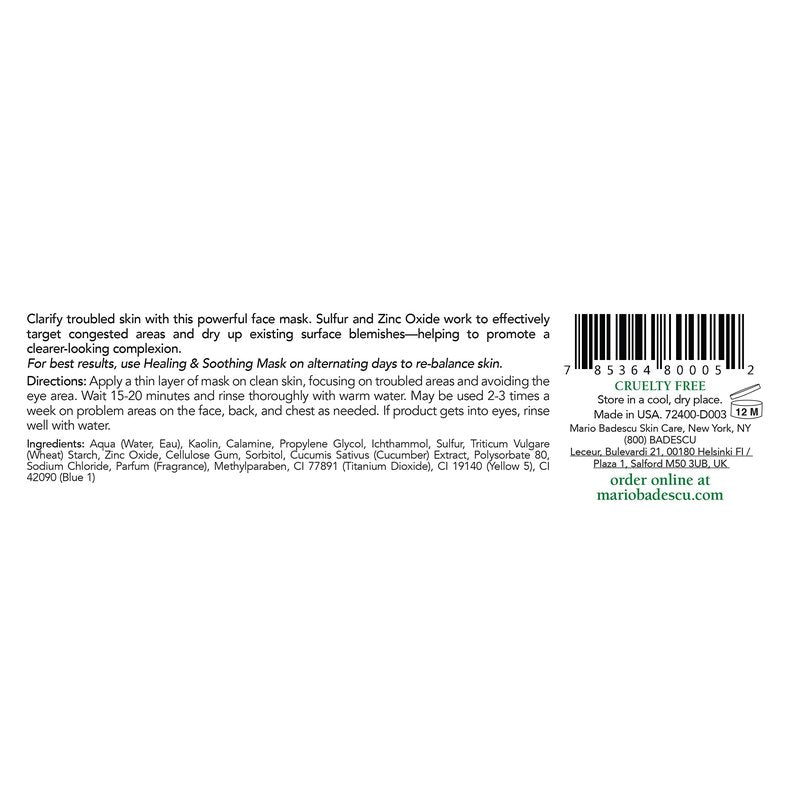 Mario Badescu Drying Mask for All Skin Types - Clarifying Mask that Eliminates Oil - Formulated with Sulfur & Zinc Oxide, 2 Ounce (Pack of 1)