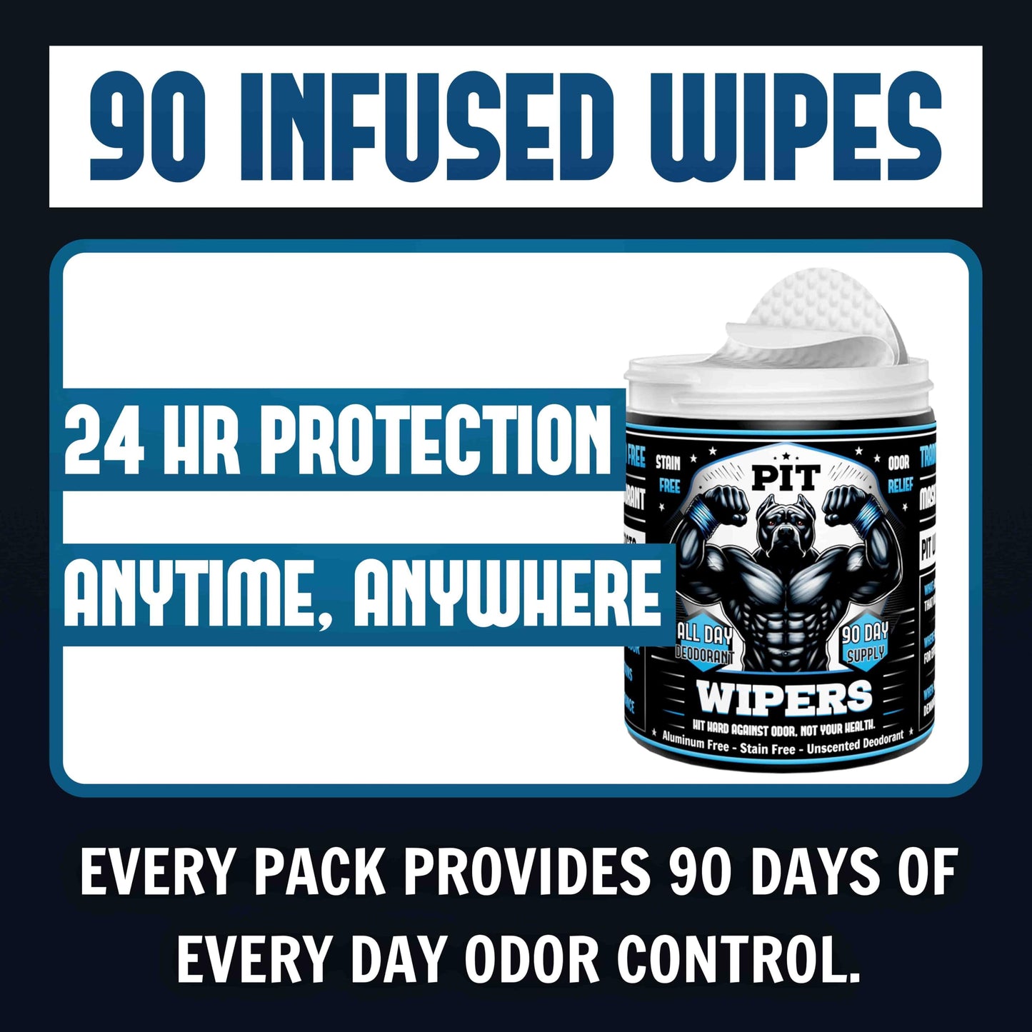 Pit Wipers Aluminum Free Unscented Underarm Deodorant, Incredibly Effective, Stain-Free, Maximum Strength, for Men and Women, Paraben-Free, (6 month supply) (Unscented, 180 count total) (2 pack)