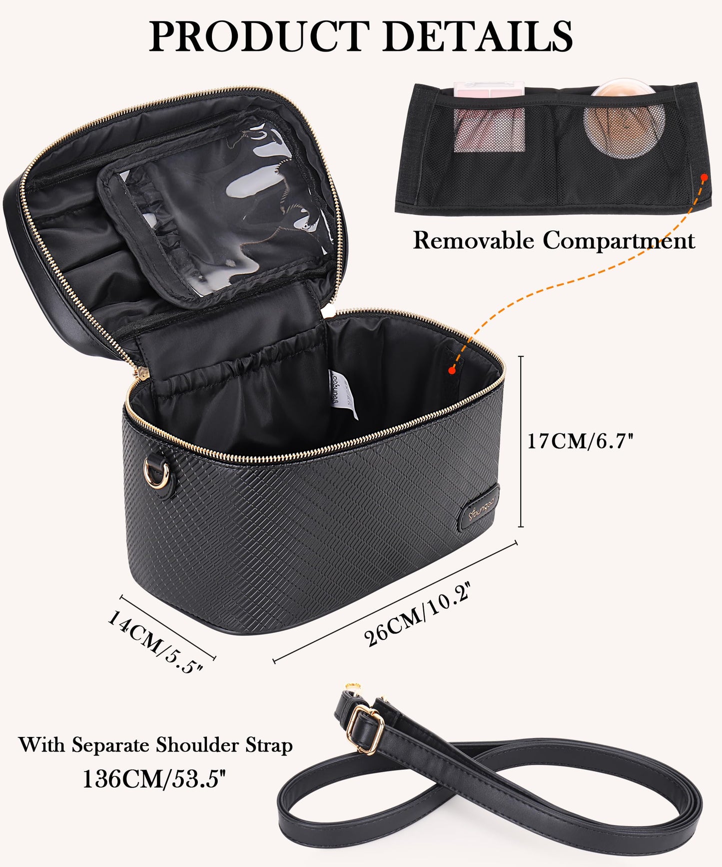 YOUNGOA Large Stylish Makeup Bag Cosmetic Make Up Travel Bag for Women, Delicate Model (Black)