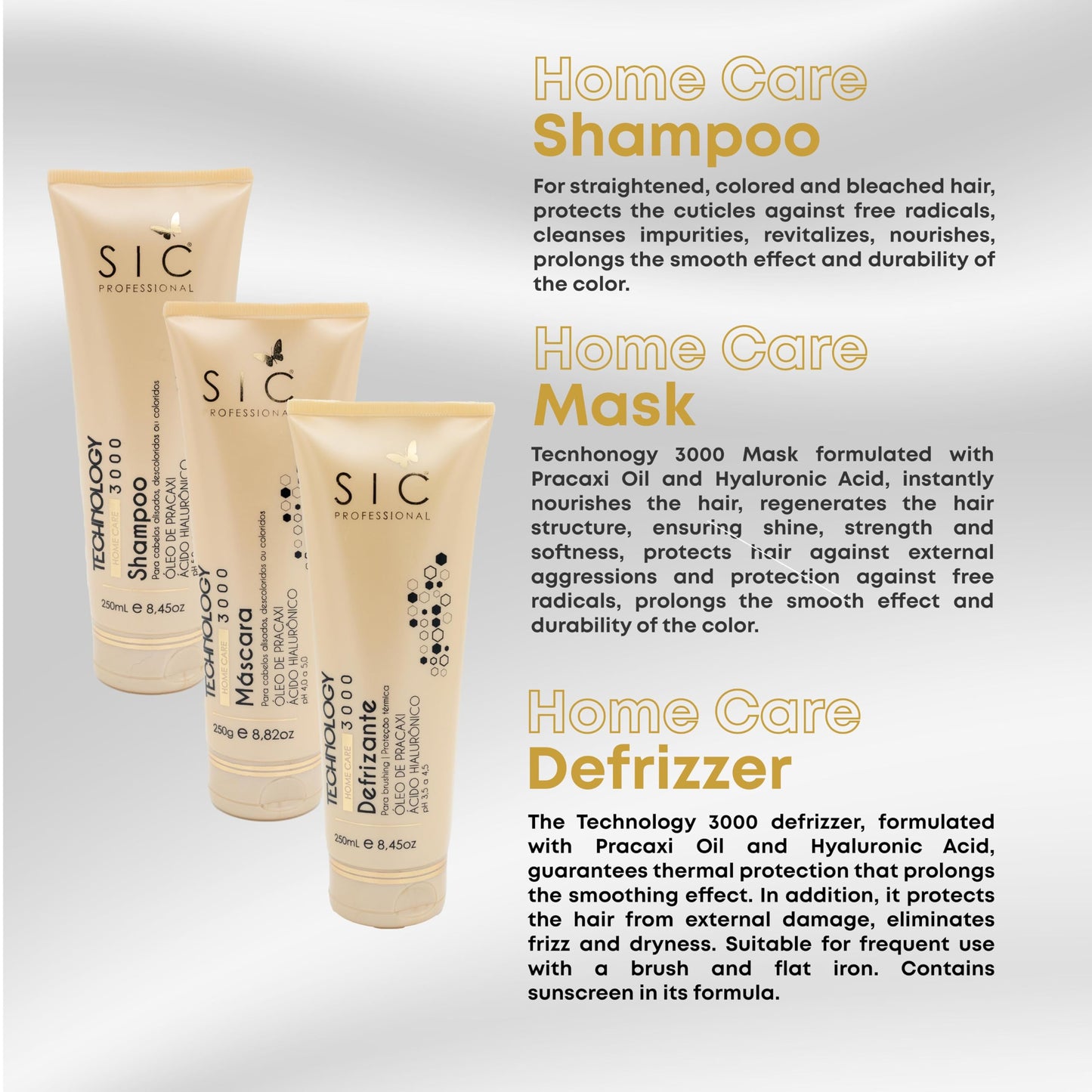 SIC Technology 3000 Home Care Kit – Shampoo, Mask & Defrizzer with Pracaxi Oil & Hyaluronic Acid – Hydrates, Nourishes, Repairs Damage, Reduces Frizz & Prolongs Straightening Effects Hair Care System