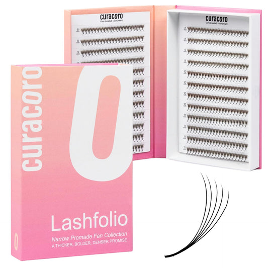 Curacoro LashFolio Narrow Promade Fans, 8D-0.05 CC Curl, 13mm Length, Handmade Volume Eyelashes, Professional Long-Lasting Promade Lash Fans