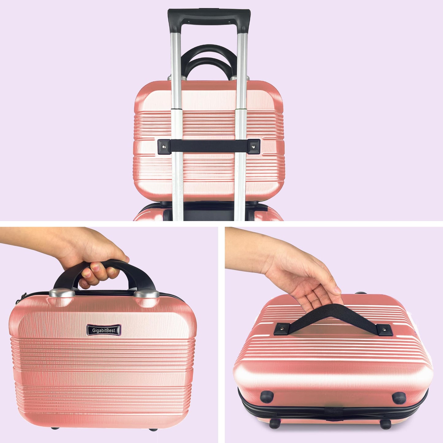 14 Inch Hard Shell Makeup Case, Mini Suitcase Vanity Case, Multi-Purpose Waterproof Hard Shell Cosmetic Case, Travel Cases for Toiletries Portable Makeup Organizer Hand Luggage for Women (Pink)