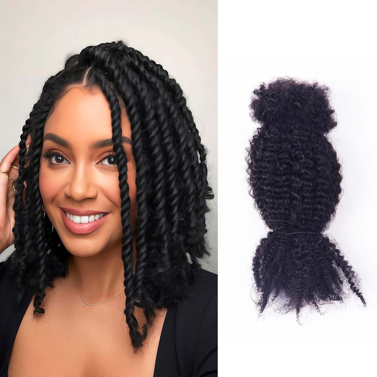 Spring Twist Bulk Human Hair - 100% Afro Kinky for Crochet Styles | Can Be Dyed & Bleached, 50g