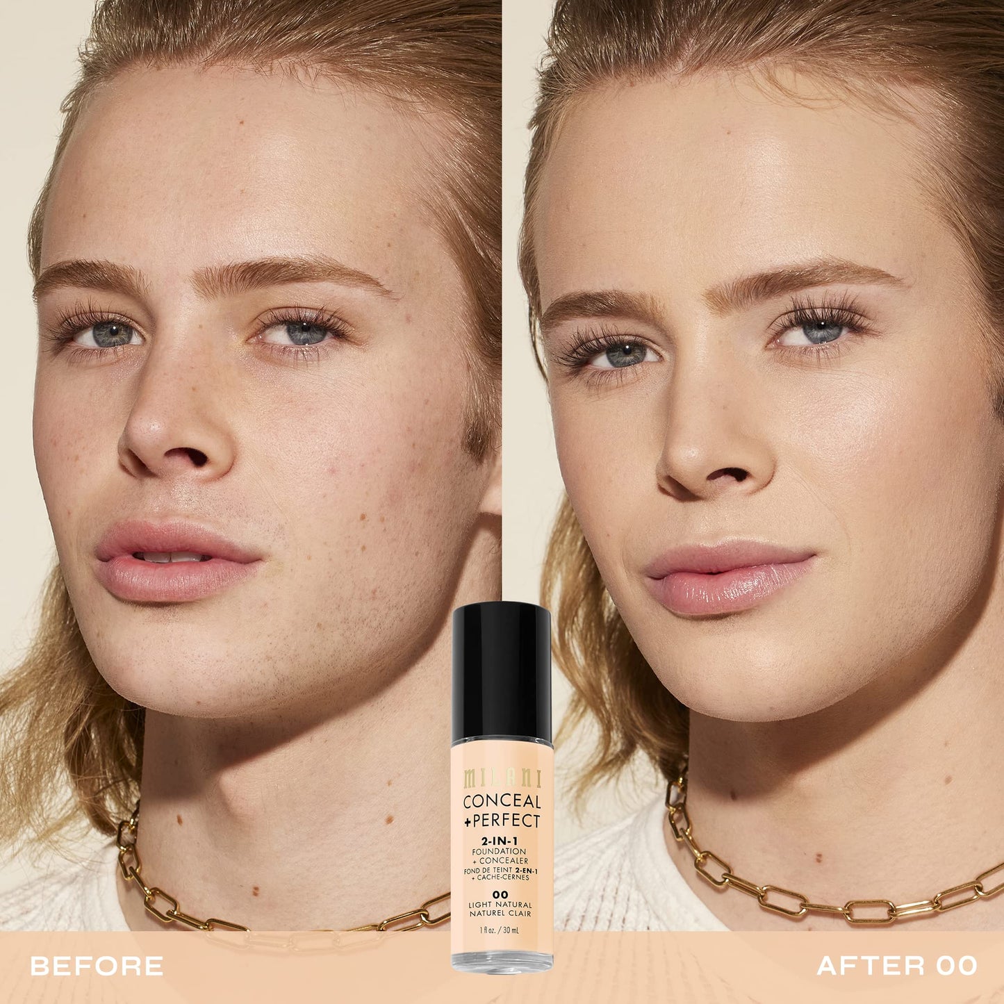 Milani Conceal + Perfect 2-in-1 Foundation + Concealer for a Flawless Complexion, Under Eye Corrector, Cover Redness and Imperfections, Waterproof and Sweatproof