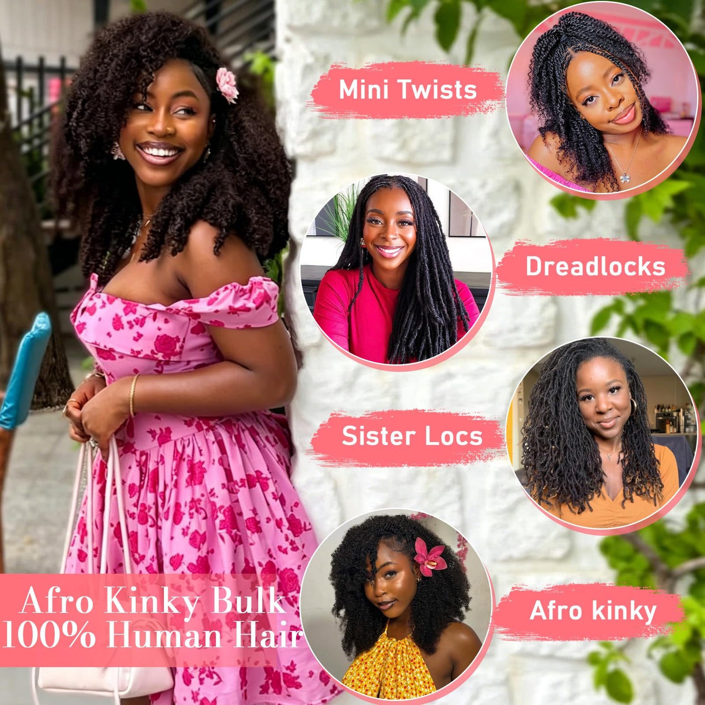 Afro Kinkys Bulk Human Hair (8 inch,3 packs,30g/pack) Afro Kinky-curly Human Braiding Hair Bulk for Spring Hair Twist Dreadlock Extensions Locs Braids Repair Natural Color