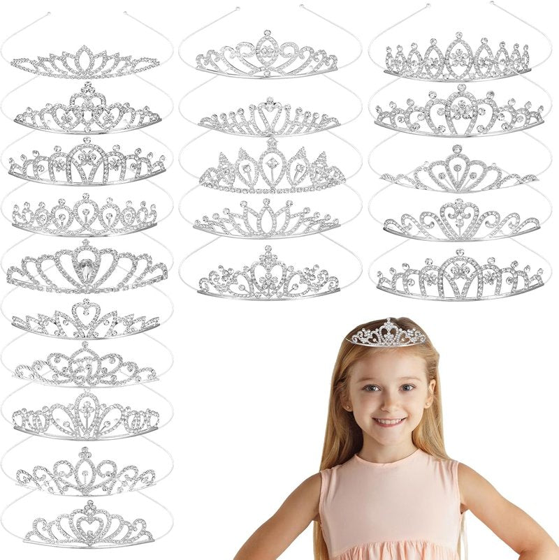 Sparkly Glitter Rhinestone Crown Headbands - 20 Pack Hair Tiaras for Weddings, Proms & Parties | 4.7 In, 20 Styles