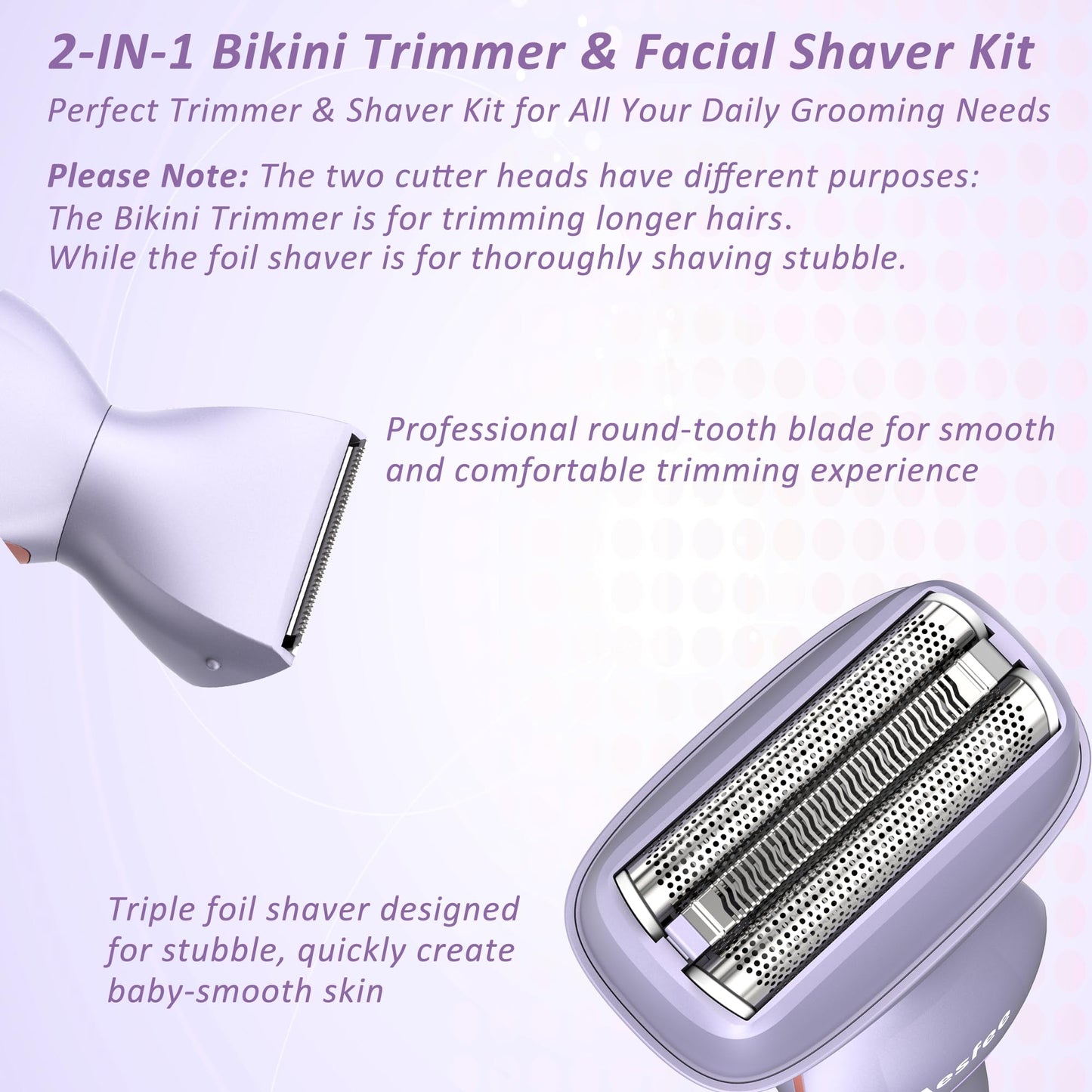 Electric Razors for Women Face Full Body, 2-in-1 Bikini Trimmer and Shavers for Womens Legs Arms Underarm Pubic Hair, Comfort Smooth Lady Body Trimmers IPX7 Waterproof Wet and Dry, USB-C Rechargeable