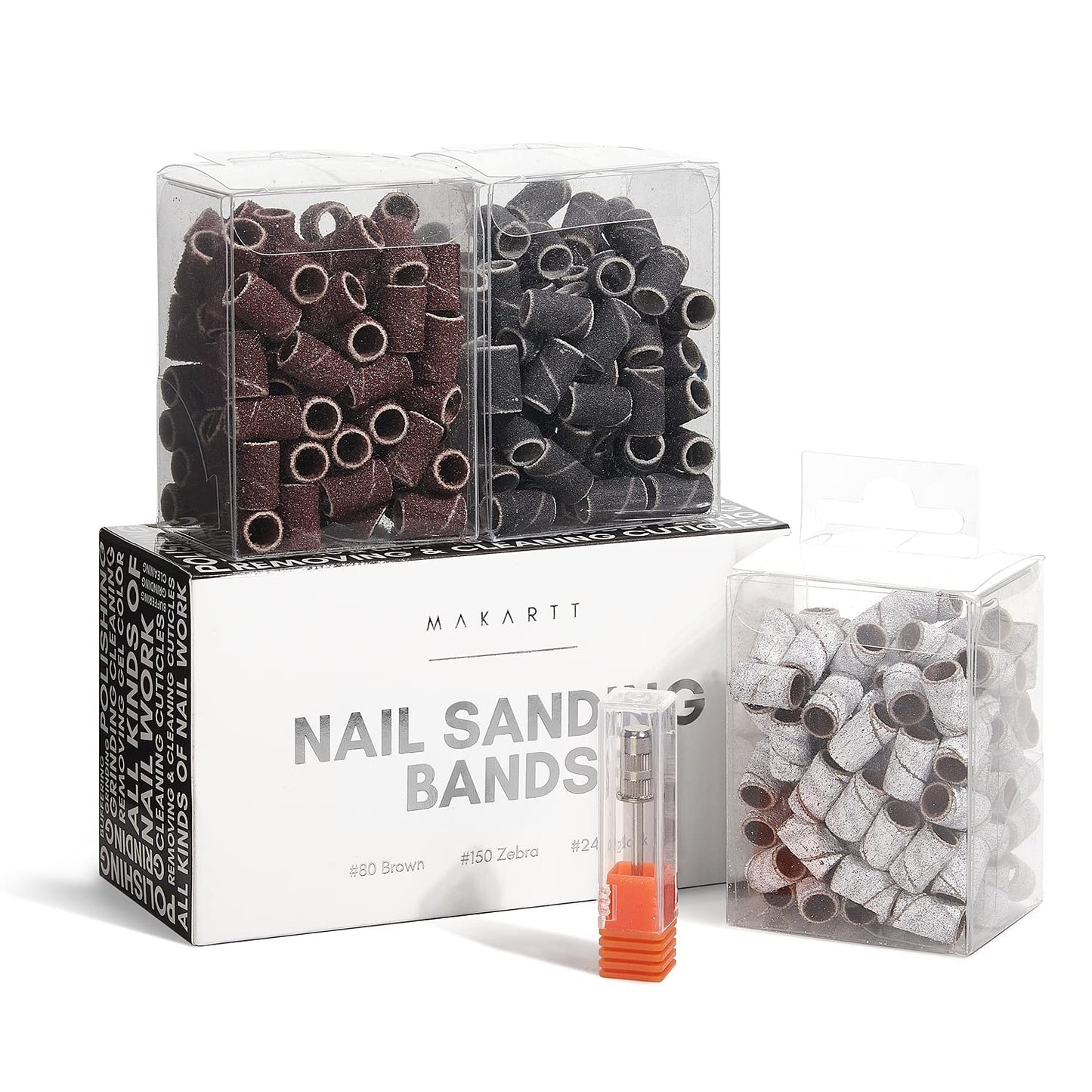 Makartt Gel Nail Polish Kit, Nail Drill Bits Sanding Bands for Nail Drill, Black White Nail Polish Gel Set Soak Off Nail Gel Polish LED Required #80#150#240 Grits 300Pcs Nail File Sanding Bands Zebra