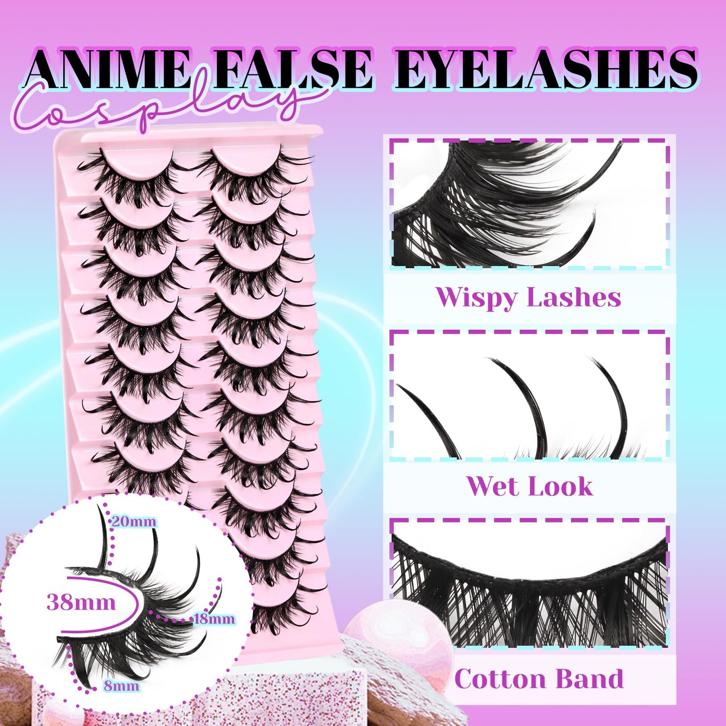 Losha Lashes Kit Manga Lashes Wet Look Dramatic False Eyelashes (Daring)