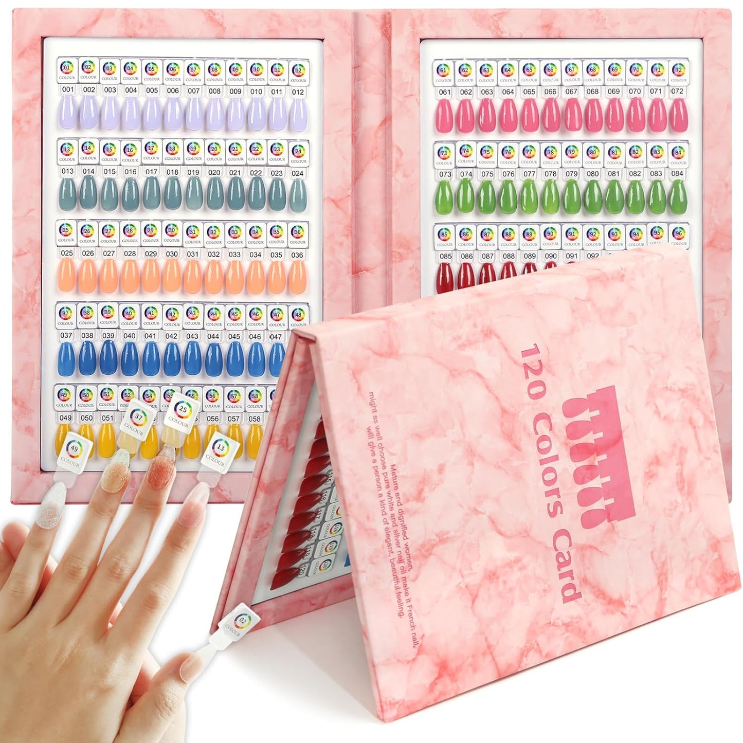 Magnetic Nail Swatch Book - 120 Magnetic Tips & Number Labels | Leather Color Display Book (Pink)