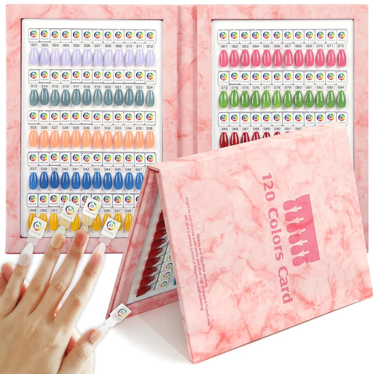 Magnetic Nail Swatch Book - 120 Magnetic Tips & Number Labels | Leather Color Display Book (Pink)