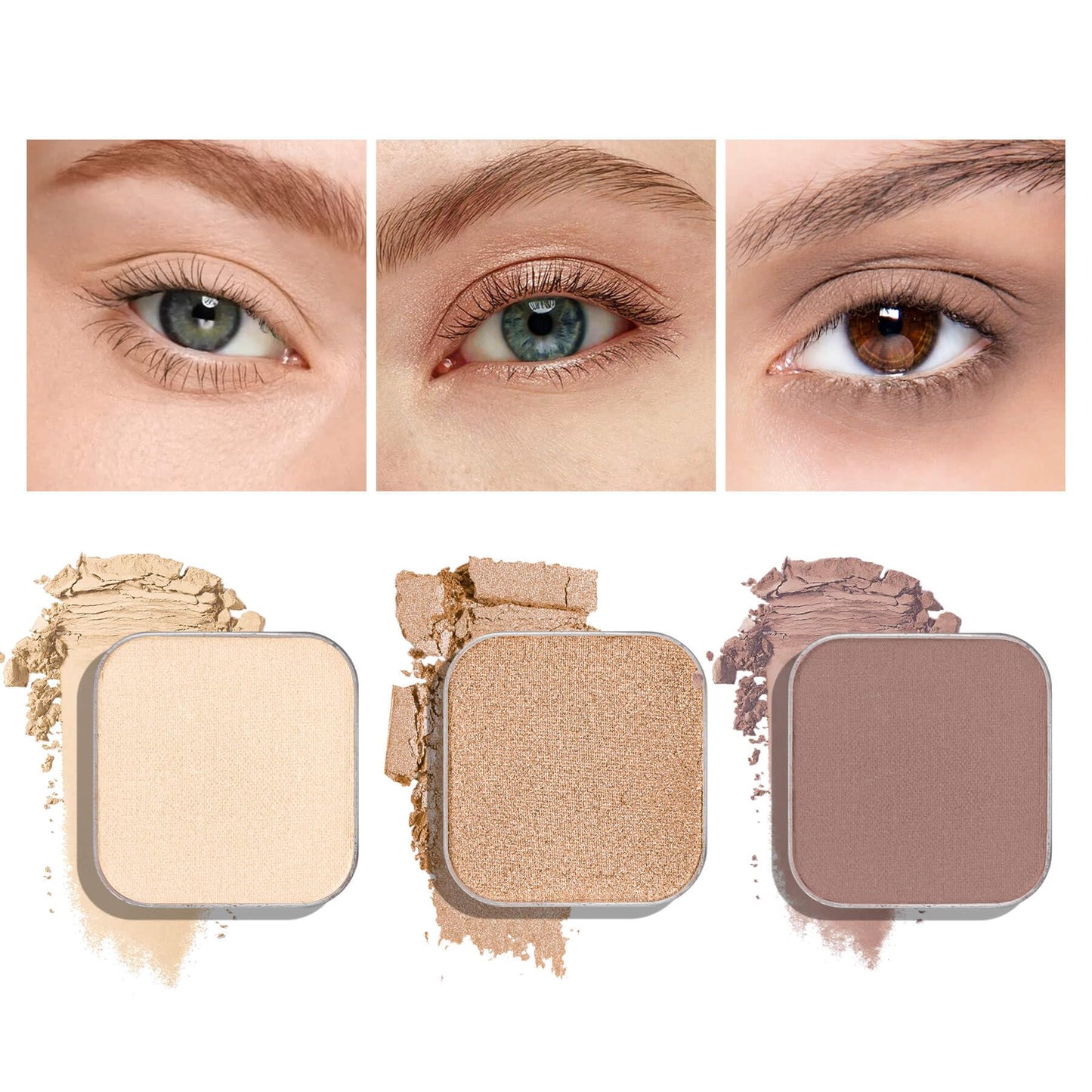 Fillwie 3-Color Eyeshadow Set with Compact – Removable Neutral Matte & Shimmer Pans, Ivory, Champagne & Taupe, High-Pigment Longwear Eye Makeup