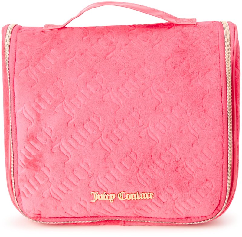 Juicy Couture Pink Makeup Bag Cosmetics Organizer Travel Essentials Hanging Hook Velour Logo