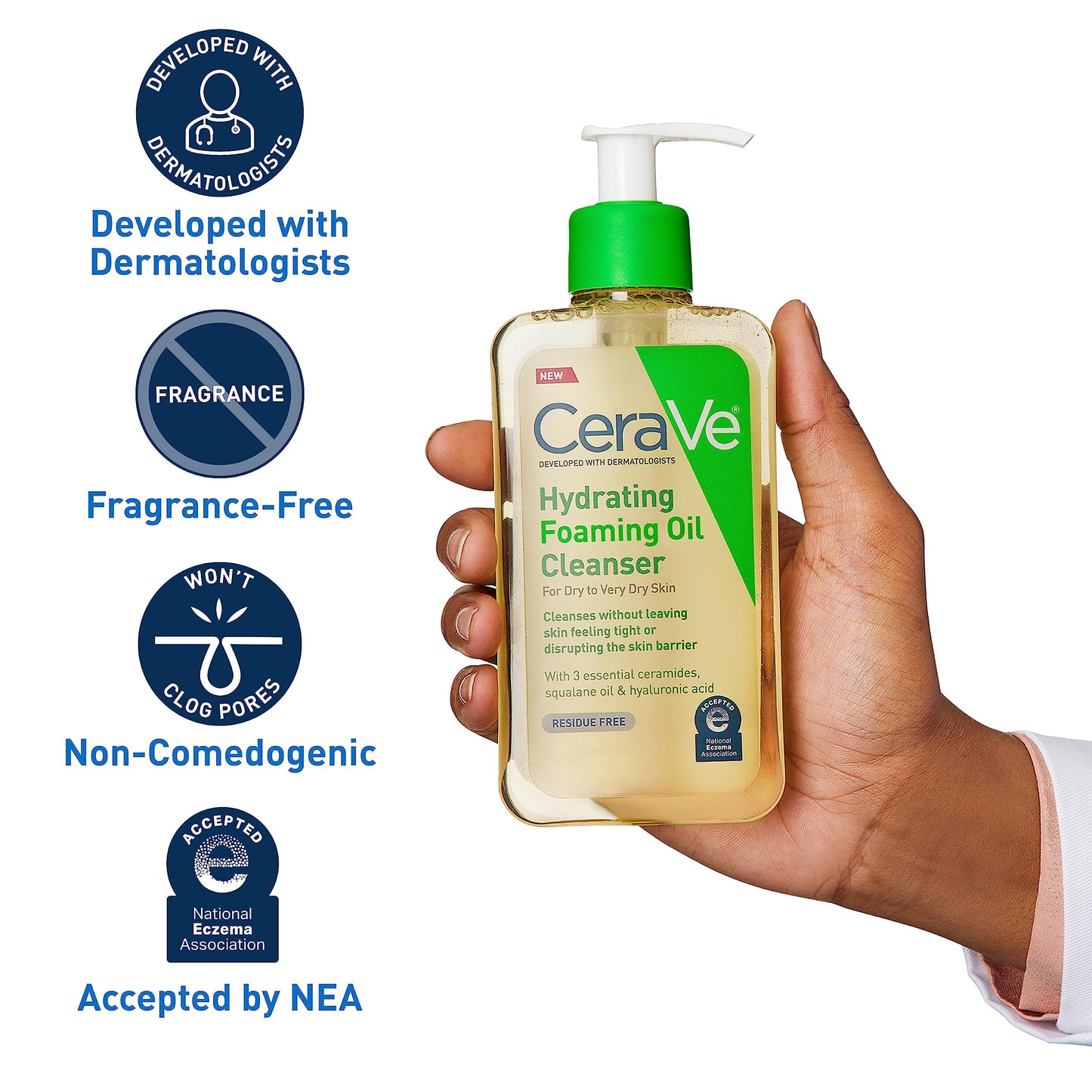 CeraVe Hydrating Foaming Oil Cleanser | Moisturizing Oil Cleanser for Face & Body with Squalane Oil, Hyaluronic Acid & Ceramides | For Dry to Very Dry Skin | Fragrance Free & Residue Free | 19 FL Oz