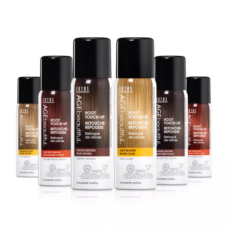 AGE beautiful Root Touch Up Hair Color Spray | Touch-Up Gray Concealer | Temporary Cover Up | Adds Volume & Covers Thinning Patches | Water, Sweat, Stain Resistant | Black | 2 Fl Oz