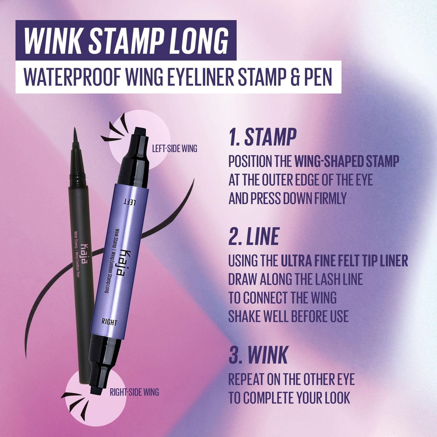 Kaja Winged Eyeliner Set - Wink Stamp Long | with Avocado Extract, Double-ended Wing, Smudge-Proof, Waterproof, Eye Irritation Tested, Long Lasting Pencil, Colorstay, Matte Finish, Cat Eye Look