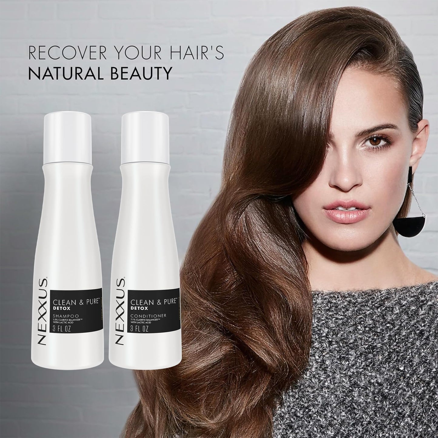 Nexxus Clean & Pure Shampoo and Conditioner, Travel-Size (6 Sets, 12 Bottles), Elastin Protein & Marine Minerals Purify & Detox, 3 Oz Ea