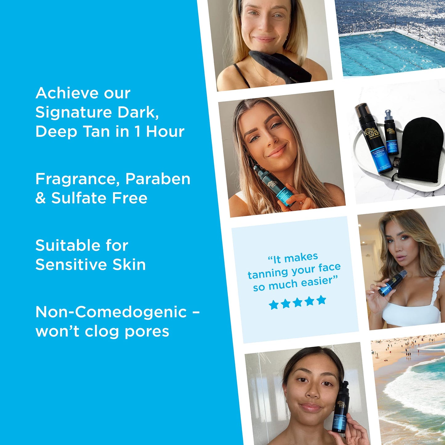 Bondi Sands 1 Hour Express Self Tanning Face Mist | Lightweight Dual Action Formula, Dermatologically tested, Suitable for Sensitive Skin | 2.36 Fl Oz
