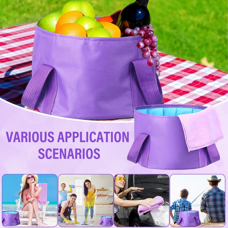 FillTouch 12 Pcs 15L Foldable Foot Soaking Tub Kit Portable Foot Bath Tub for Soaking Feet with Towel and Storage Bag Soak Spa Bucket for Travel Camping (Purple)
