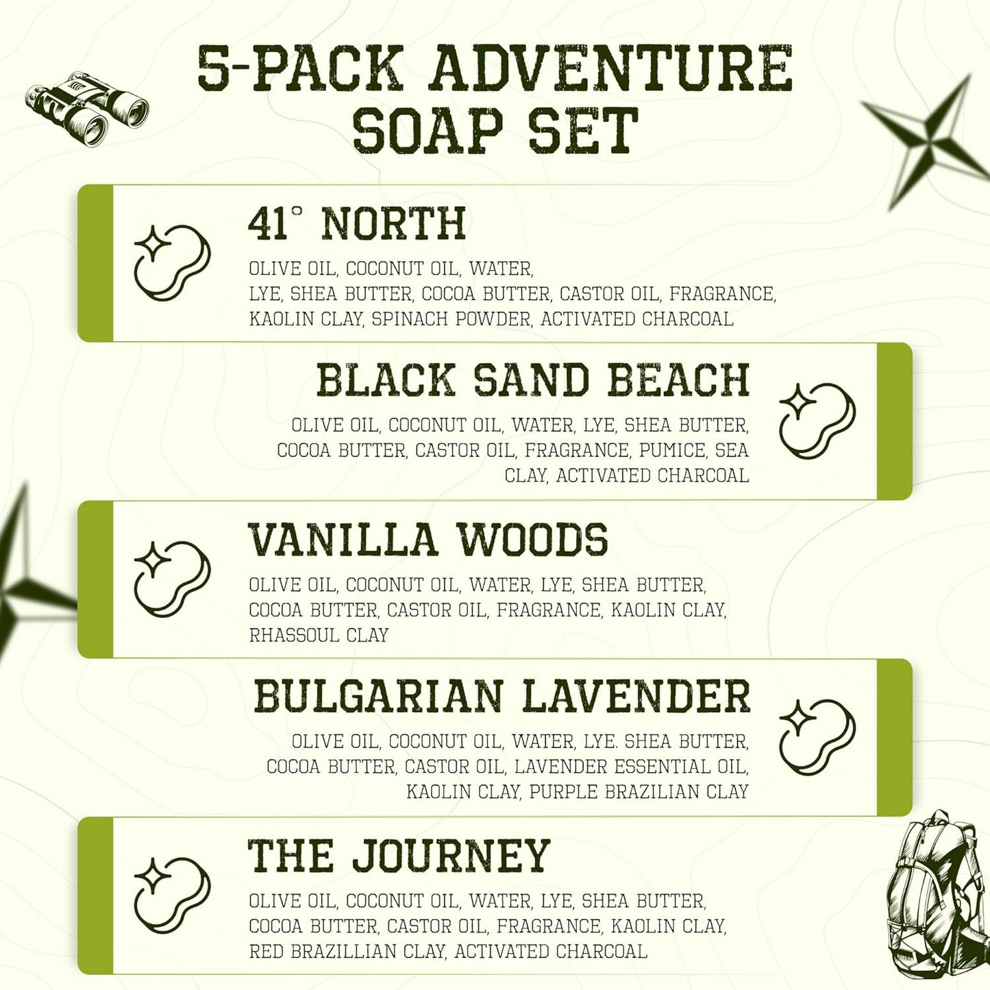 Natural Bar Soap for Men & Women - Skin-Friendly Handmade Gift Set | Exfoliating & Cleansing | 5 Oz Variety Pack of 5