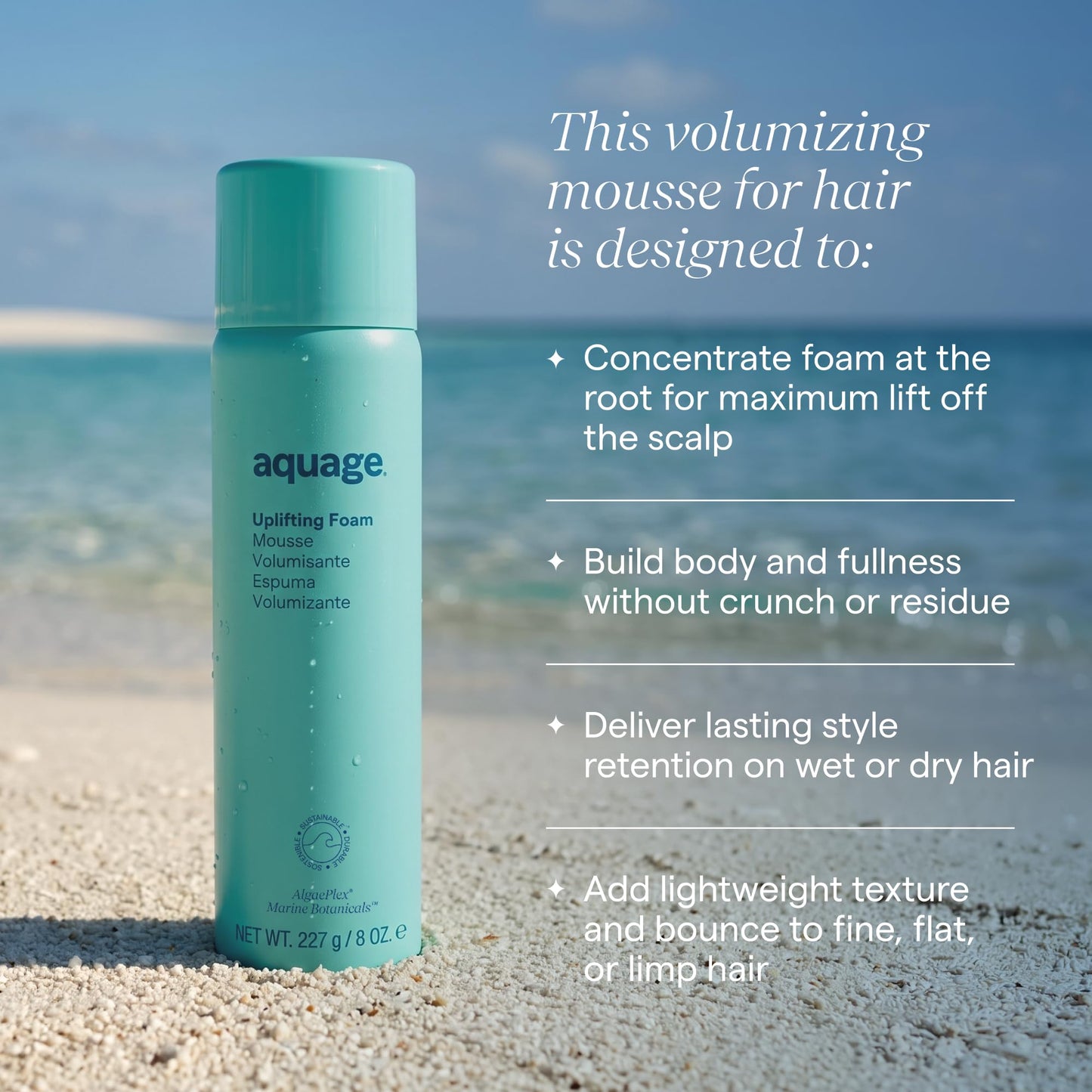 Aquage Uplifting Foam & Hair Mousse - Root Lifter and Volumizing Mousse for Fine, Thin Hair - Lightweight Volumizer for Body, Bounce and Blowouts (10oz)