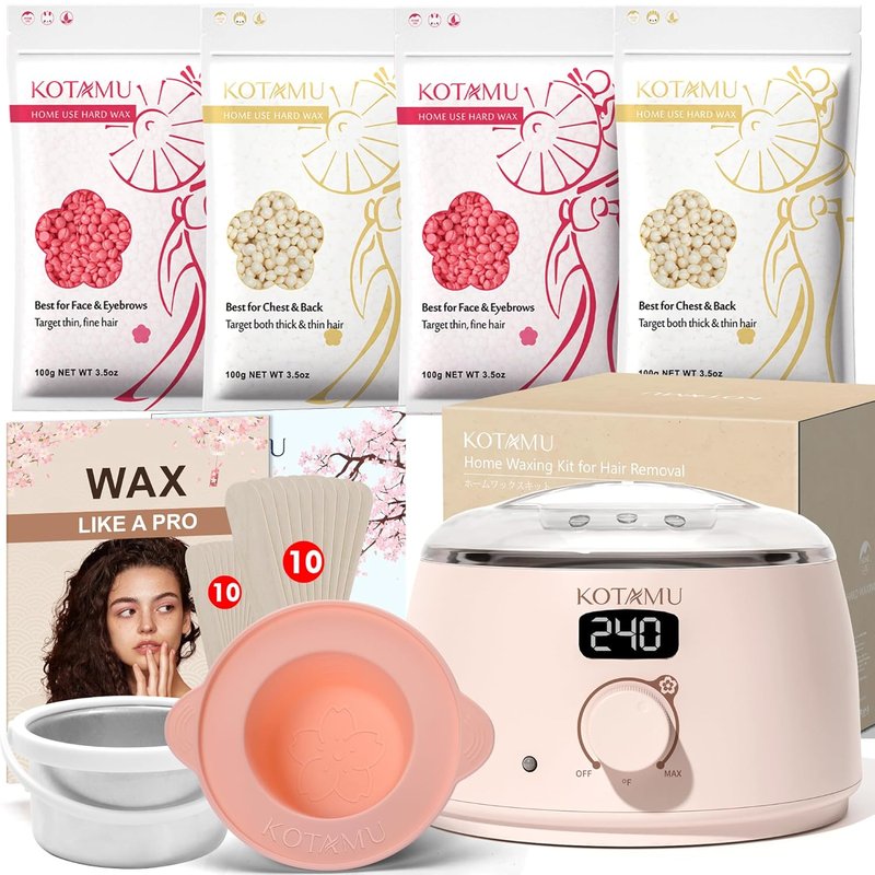 Digital Hair Removal Waxing Kit - Pink Hot Wax Warmer Pot for Face, Eyebrow, Body | 25 Accessories for Sensitive Skin