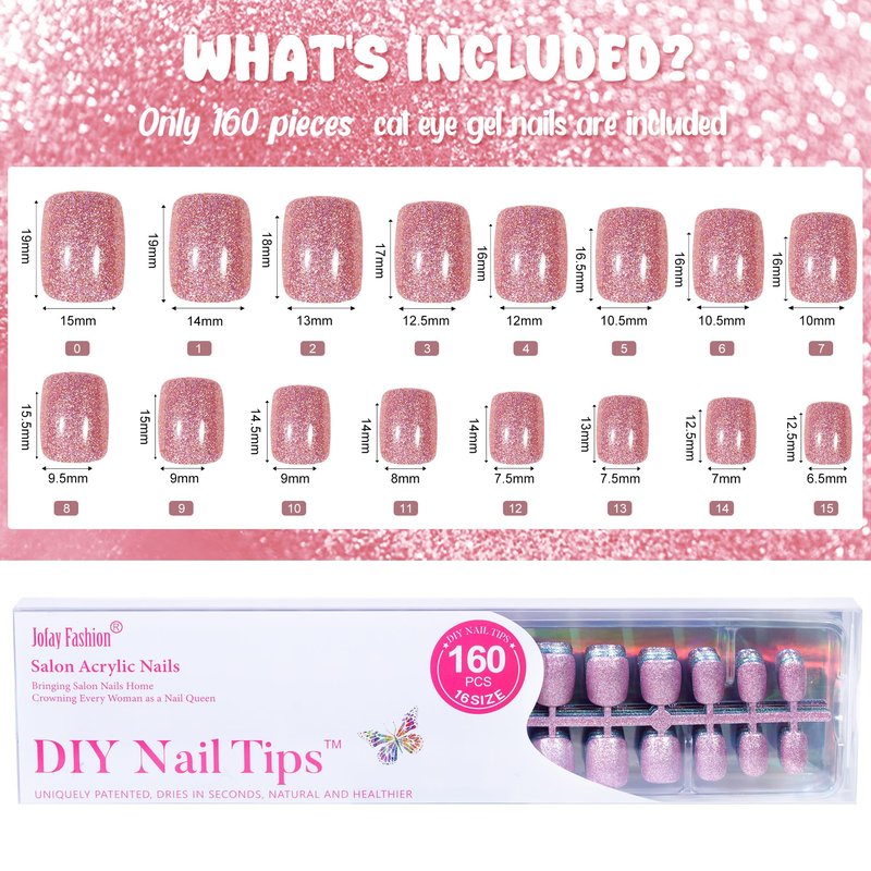Press on Nails Short - 5 Styles Glossy Glitter Press on Nails Short Square, Soft Gel x Coat Nails False Nails, Bt Art Box Press On Nails in 16 Sizes -160PCS Soft Gel Fake Nails Kit