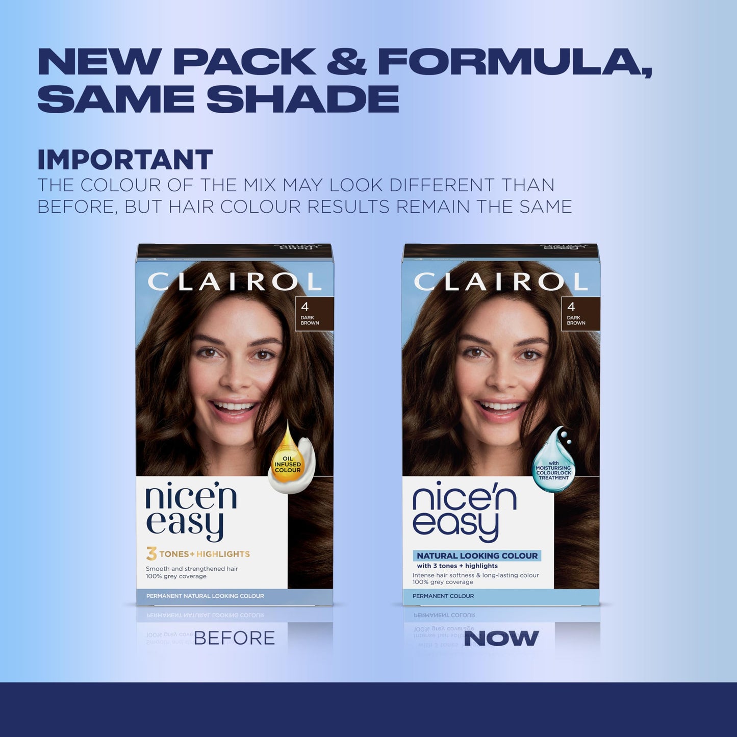 Clairol Nice'n Easy Permanent Hair Dye, 4 Dark Brown | 100% Gray Coverage | Long‑Lasting, Natural‑Looking Color & Shine | Pack of 3