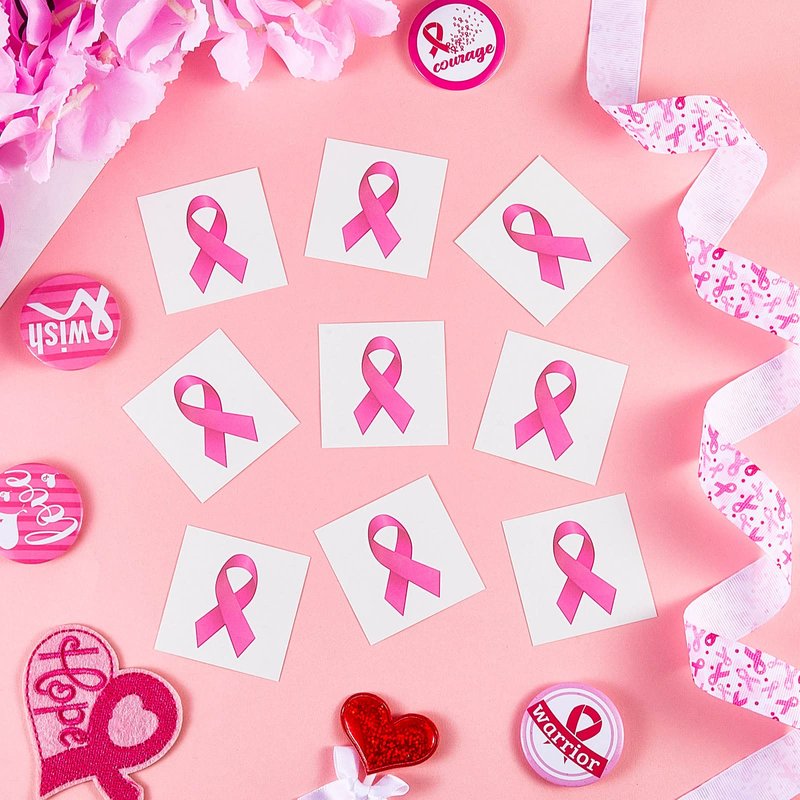 288 Pieces Pink Ribbon Temporary Tattoos Breast Cancer Awareness Tattoo Breast Cancer Stickers Temporary Stickers Pink Ribbon Face Decorations for Party