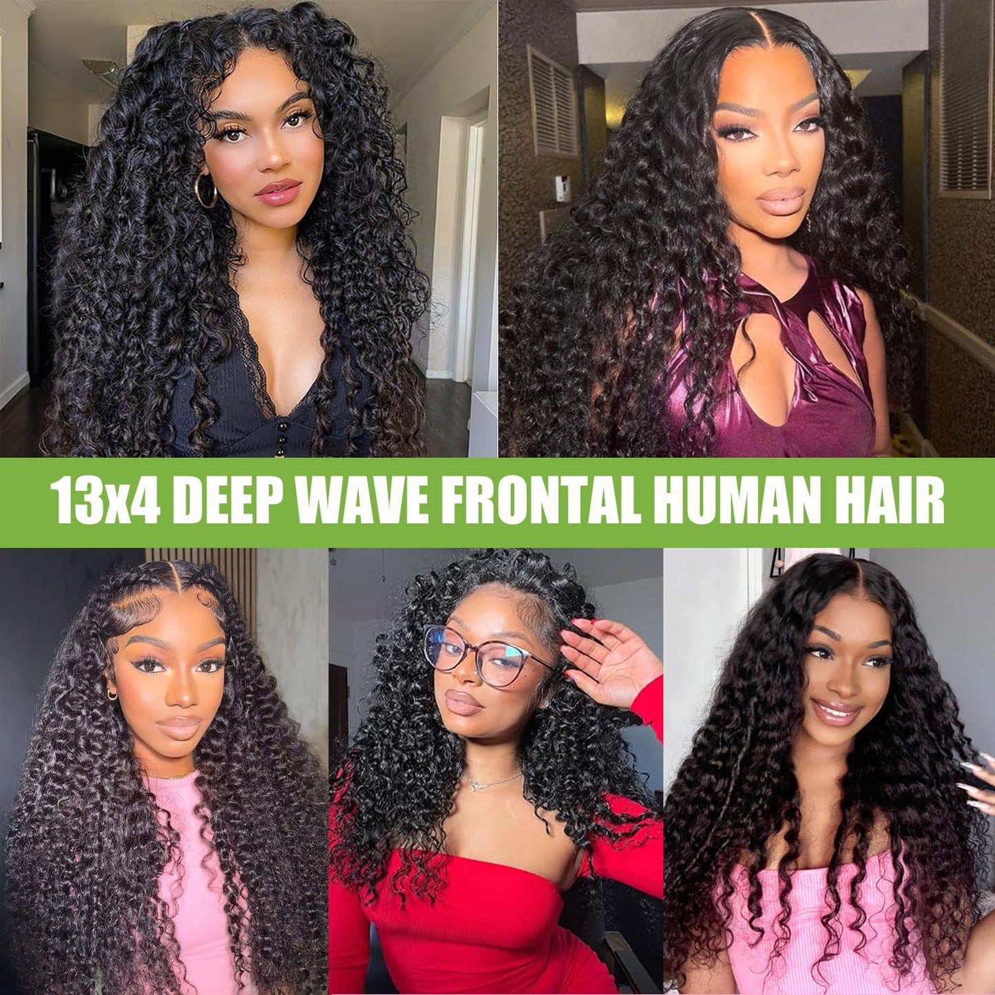 Lace Frontal Closure Deep Wave 13x4 Ear to Ear Frontal HD Lace 12 Inch Curly Brazilian Virgin Human Hair Extensions for Women Pre Plucked with Baby Hair 150% Density Natural Black