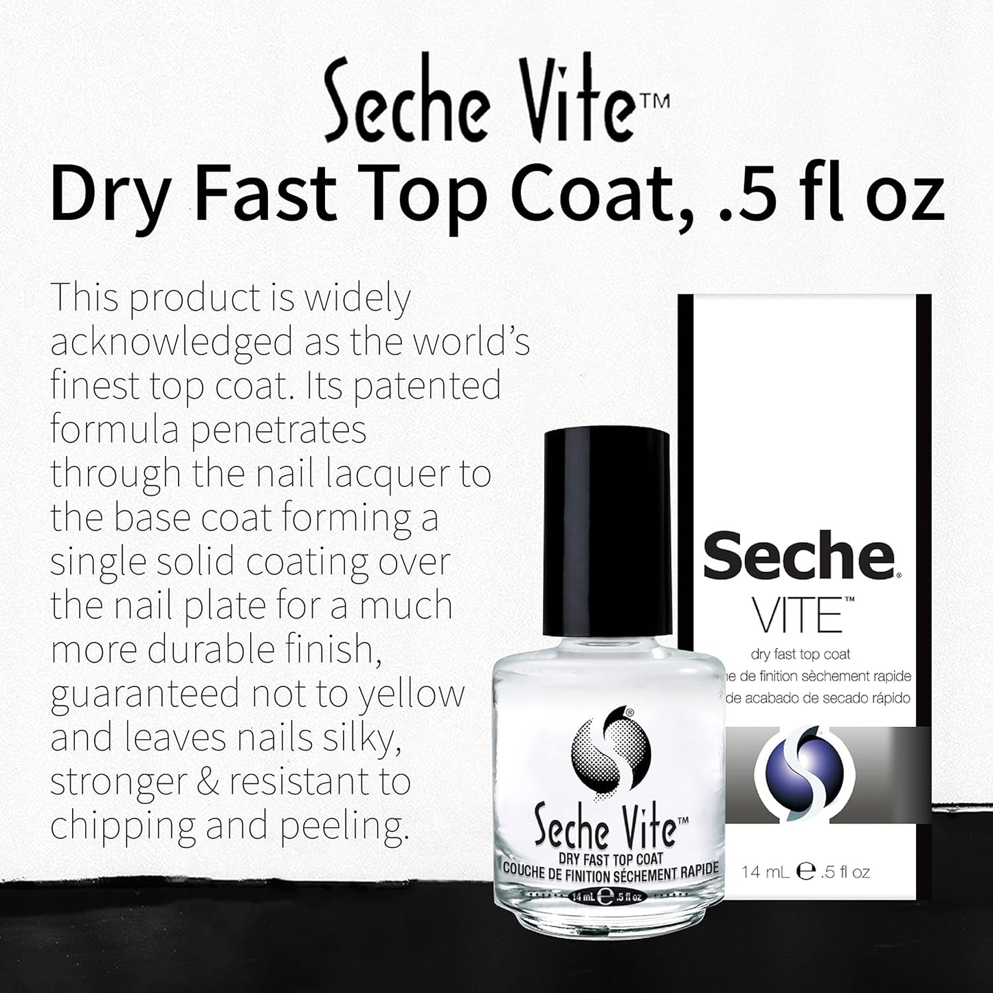 Seche Vite Dry Fast Top Coat - Quick Dry Clear Nail Polish for High Gloss Shine | 0.5 fl oz