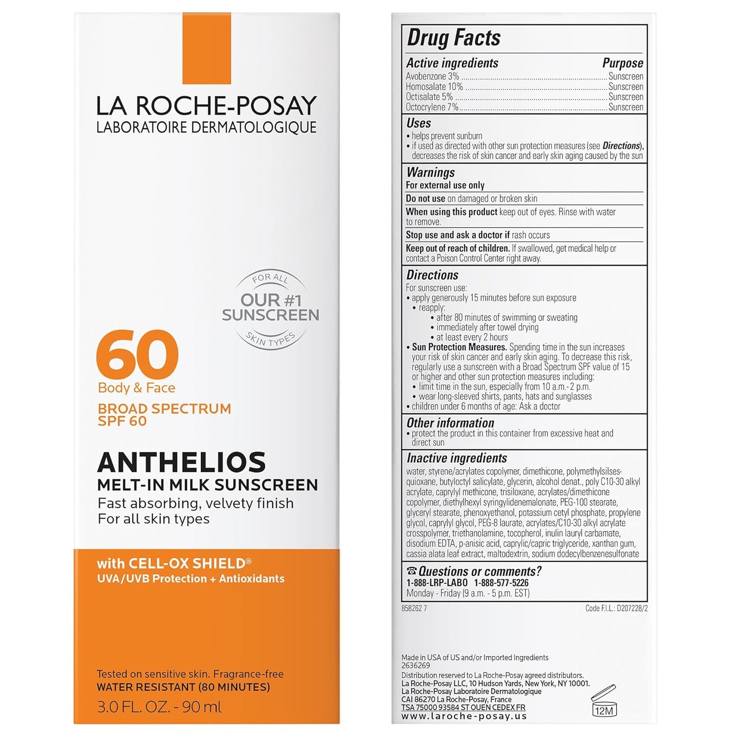 La Roche-Posay Anthelios Melt-In Milk Sunscreen SPF 60 | Lightweight, Oil-Free, Fast-Absorbing Formula for Body & Face