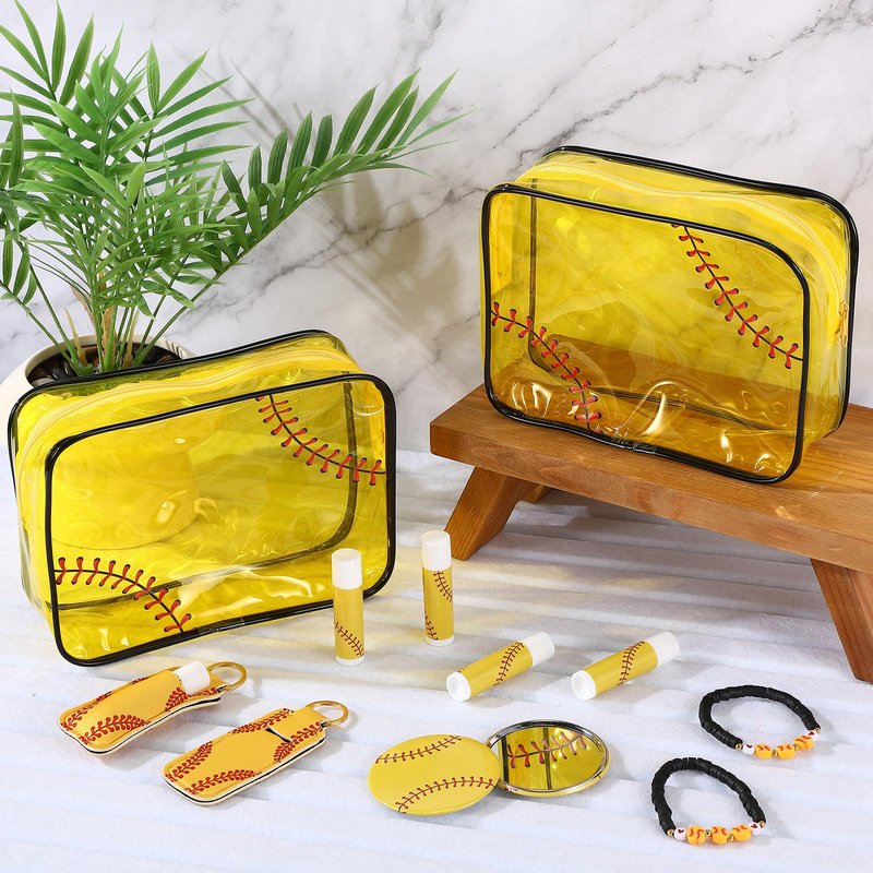 AceOrbit 60 Pcs Softball Party Favors, Softball Gifts Set Included Cosmetic Bags Polymer Clay Bracelets Lip Balms Lipstick Holder Keychains Mirrors for Women Sports Team Gifts Birthday Party Supplies