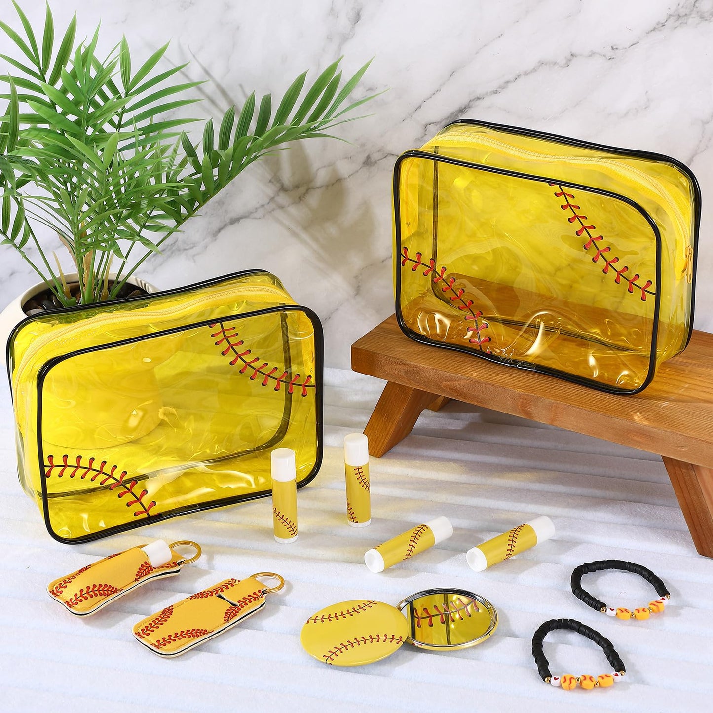 AceOrbit 60 Pcs Softball Party Favors, Softball Gifts Set Included Cosmetic Bags Polymer Clay Bracelets Lip Balms Lipstick Holder Keychains Mirrors for Women Sports Team Gifts Birthday Party Supplies