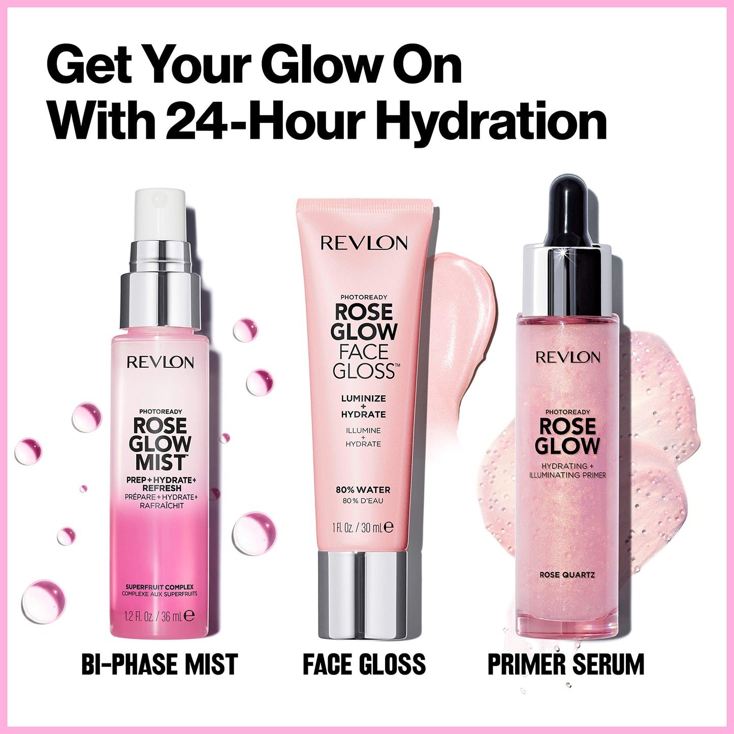 Revlon PhotoReady Face Gloss Rose Glow Primer, Makeup for All Skin Types, Hydrates, Illuminates & Moisturizes, Infused with Glycerin & Olive Oil Extract, 80% Water, 1 Fl Oz