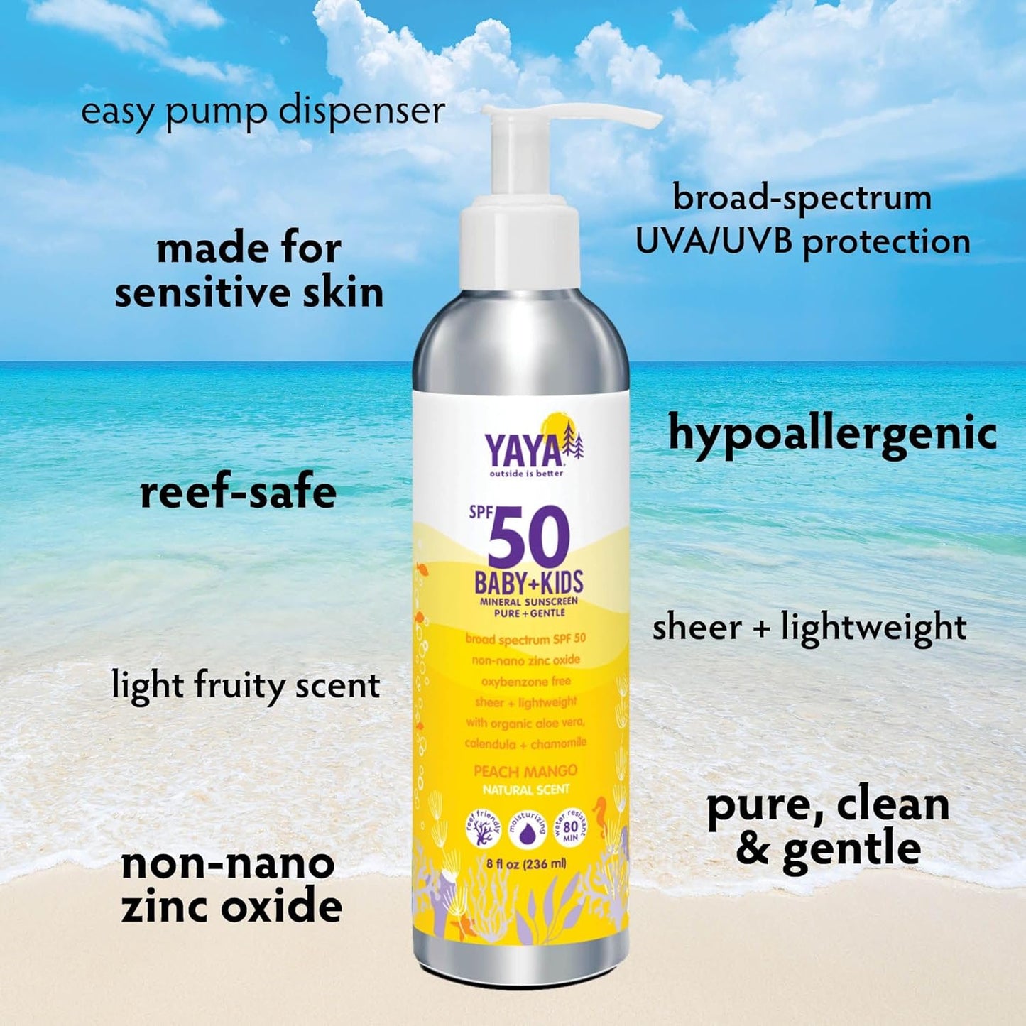 Baby & Kids Mineral Sunscreen Lotion SPF 50 - Reef-Friendly, Non-Nano Zinc Oxide, Water-Resistant | 8 oz