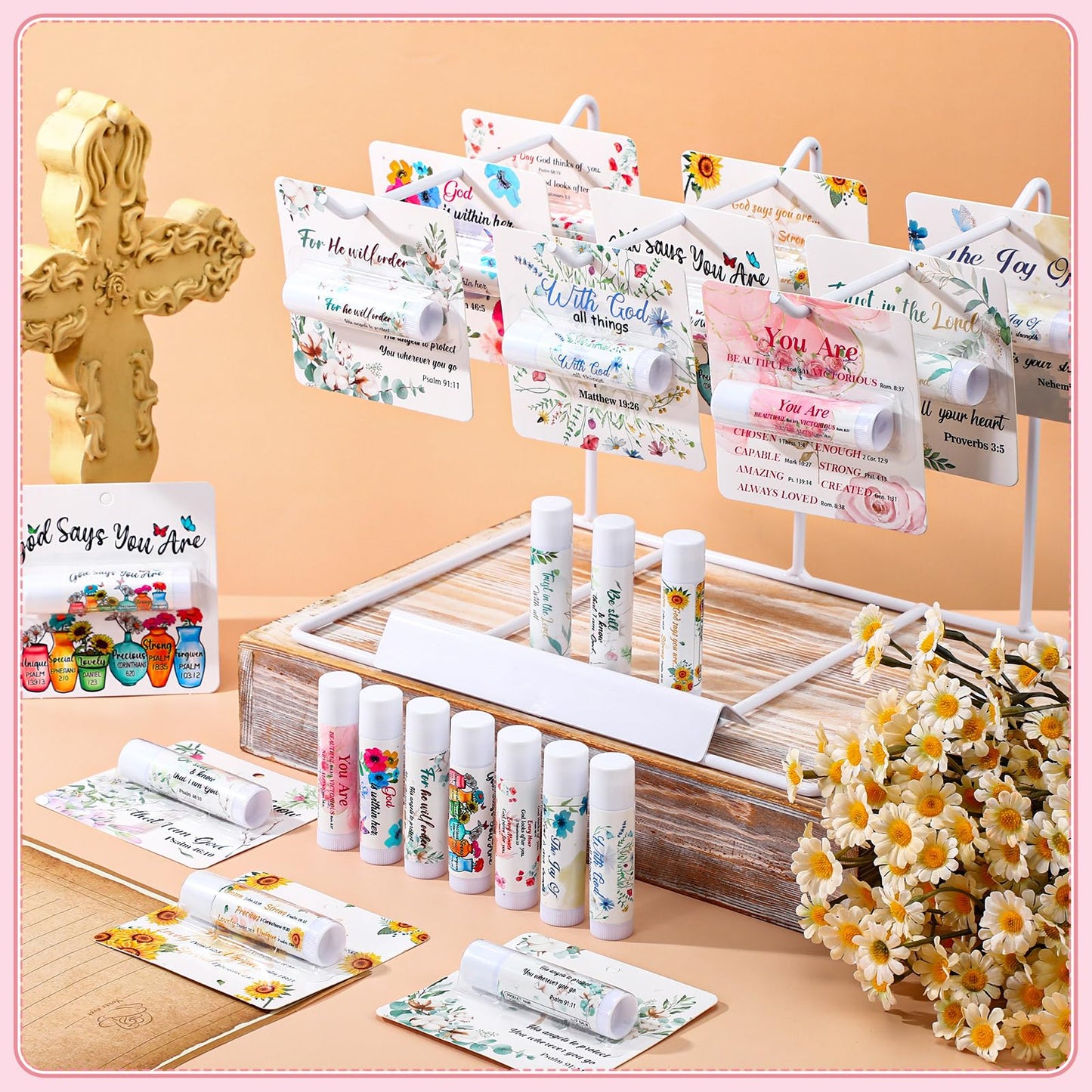Sacubee 50 Pack Christian Gifts Bulk for Women Men Religious Lip Balms Bulk Church Party Favors Christmas Party Gifts Stocking Stuffers Bible Verse Study Supplies for Employee Staff Coworker