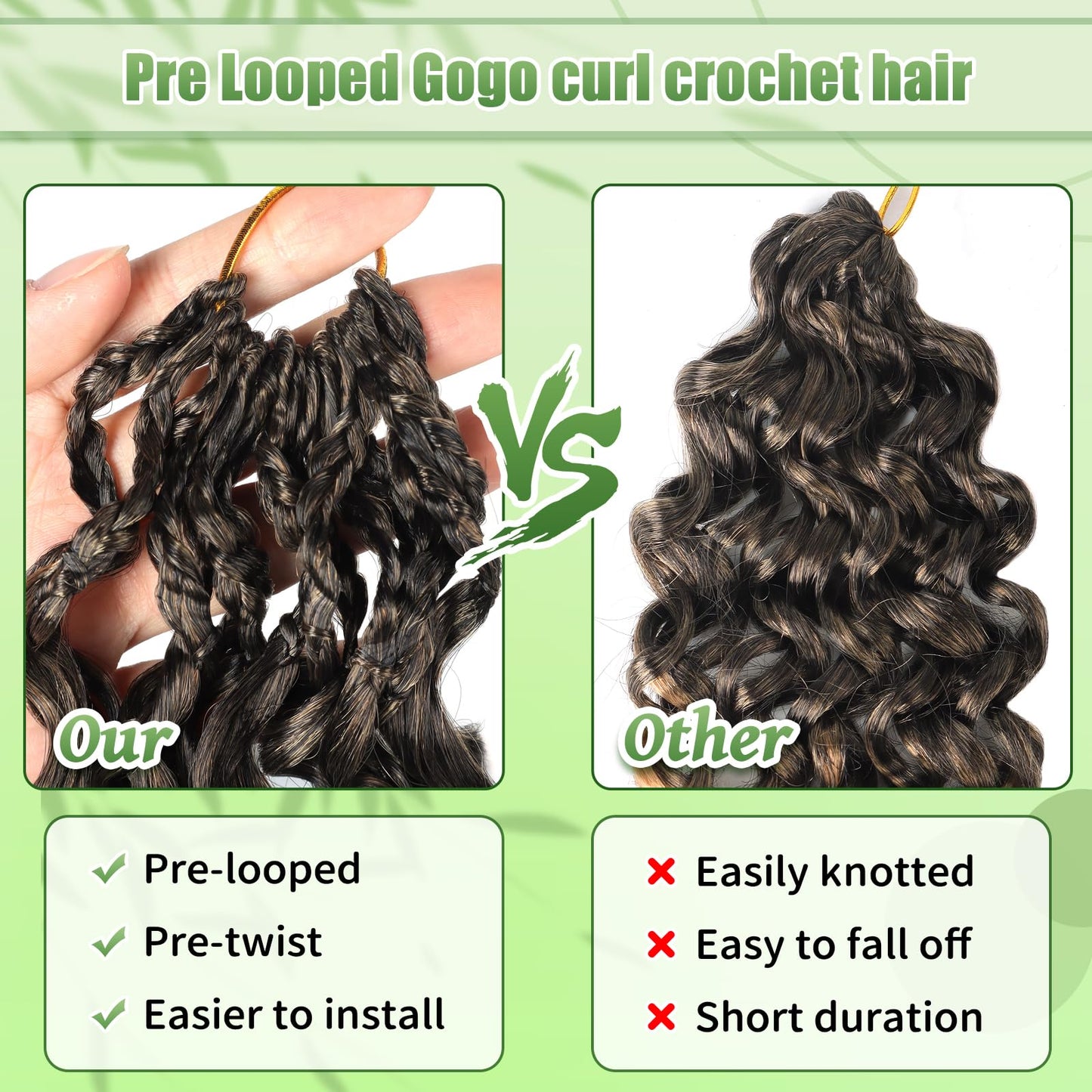 Pre Looped Gogo Curl Crochet Hair 8 Packs Pre Twisted Ocean Wave Goddess Box Braids Curly Water Wave Synthetic Braiding Hair For Black Women (#T27, 10 Inch (Pack of 8))