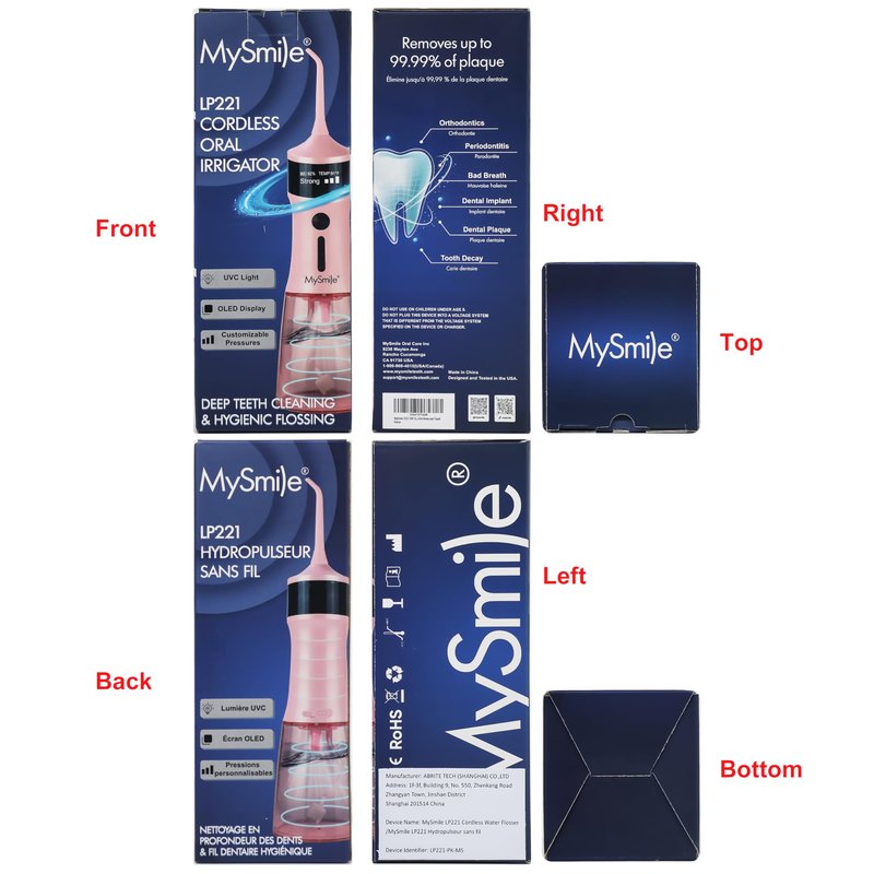 MySmile LP221 Cordless Water Flossers for Teeth with UVC Light Sanitizer and OLED Display, 335ML 4 Modes Water Teeth Cleaner Picks for Teeth Cleaning and Water Flossing (Juicy Pink)