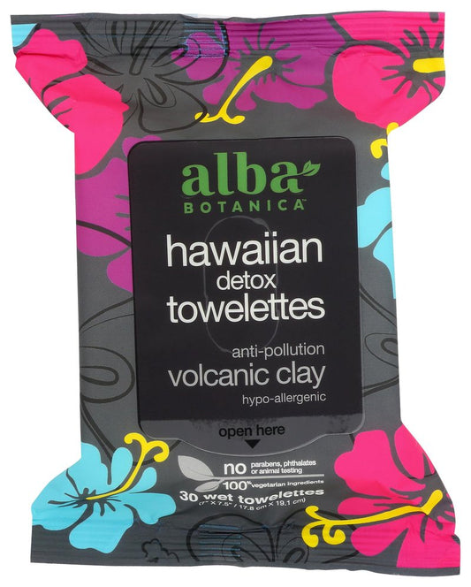 Alba Botanica Hawaiian Detox Towelettes, Anti-Pollution Volcanic Clay, Fragrance Free, 25 Count (Packaging May Vary)