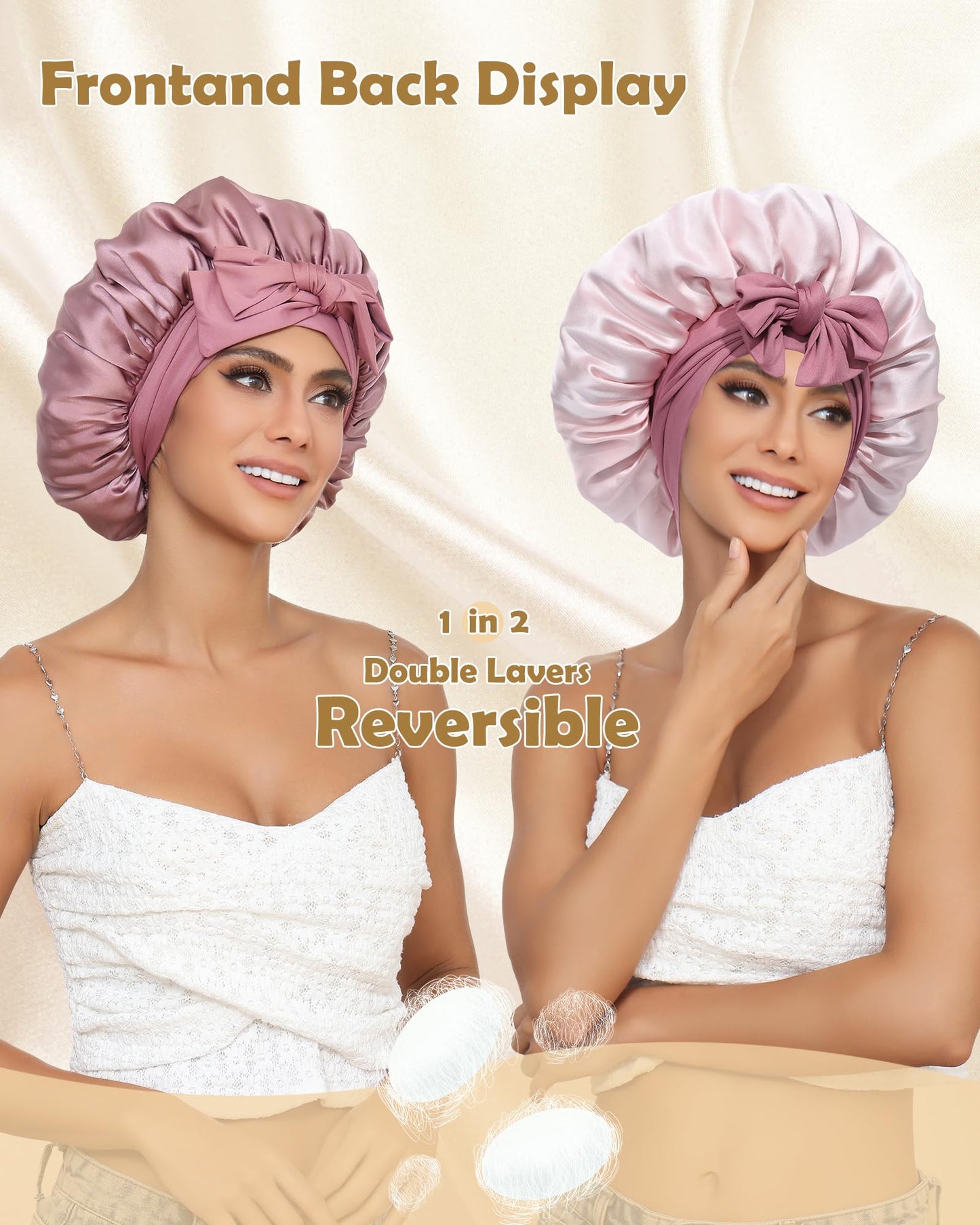 HAIMEIKANG Double-Sided 100% Mulberry Silk Bonnet & Shower Cap for Women - Premium Silk Sleep Cap for Hair Care - Comfortable & Stylish for Everyday Use and Travel